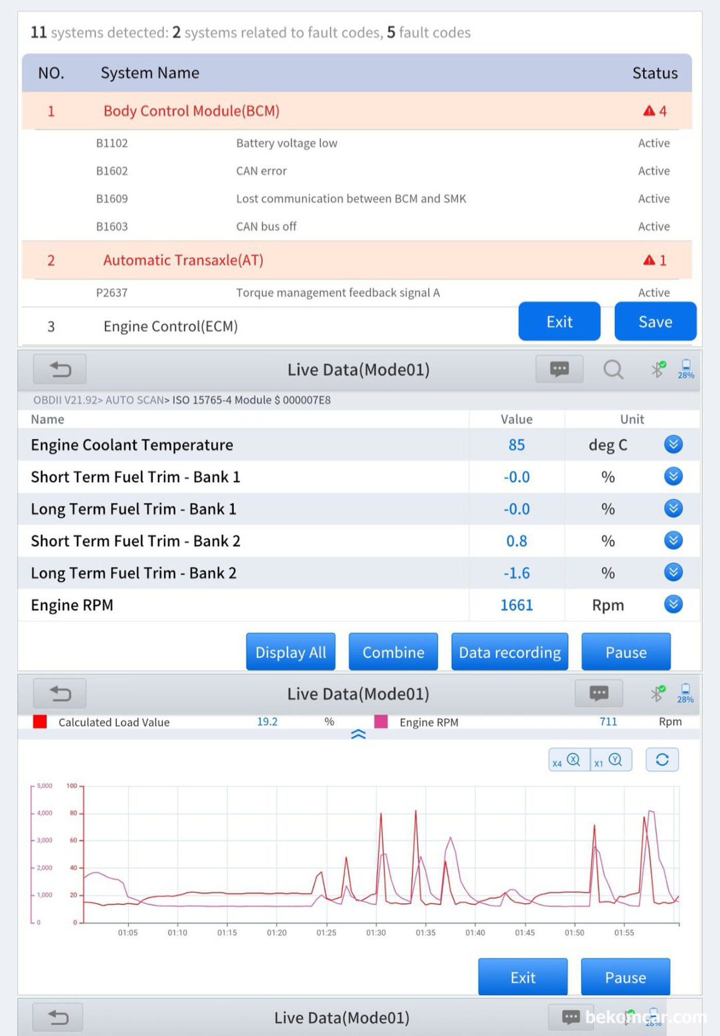 P2637, B1602, B1603, B1609 고장코드가 스캔된다. 캔 통신 진단 차량은 기아 모하비 2011년 16만키로 주행한 V8 차량이다.|بيكومكار  (bekomcar)