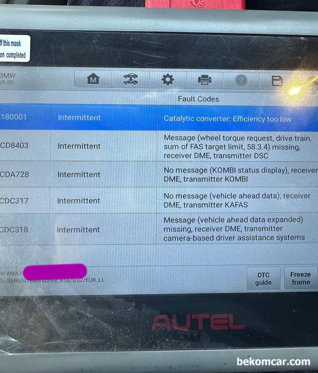 BMW 2018년 G32 640iX GT 입니다. 고급유 주유 가득넣고 한칸 정도 소모하면 엔진체크등이 뜨고 또 사라졌다가 또 뜹니다. 유명한 3군데에서 점검했는데 고장코드 180001 촉매인것 같은데 정확하지 않다고 하네요.|베콤카 차량정밀진단