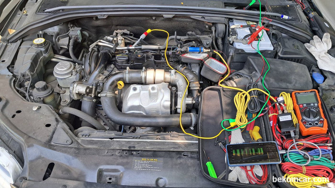 배기펄스 파형측정 사진은 아쉽게도 없다. 배기펄스 파형은 ROTKEE PDS 피에조 펄스 센서이다. 볼보 S80 P3 D2 1.6디젤 P126300 3번 인젝터 고장 관련 실화 점검 과정중 배기펄스 파형분석 이다.|贝科姆汽车 (bekomcar)