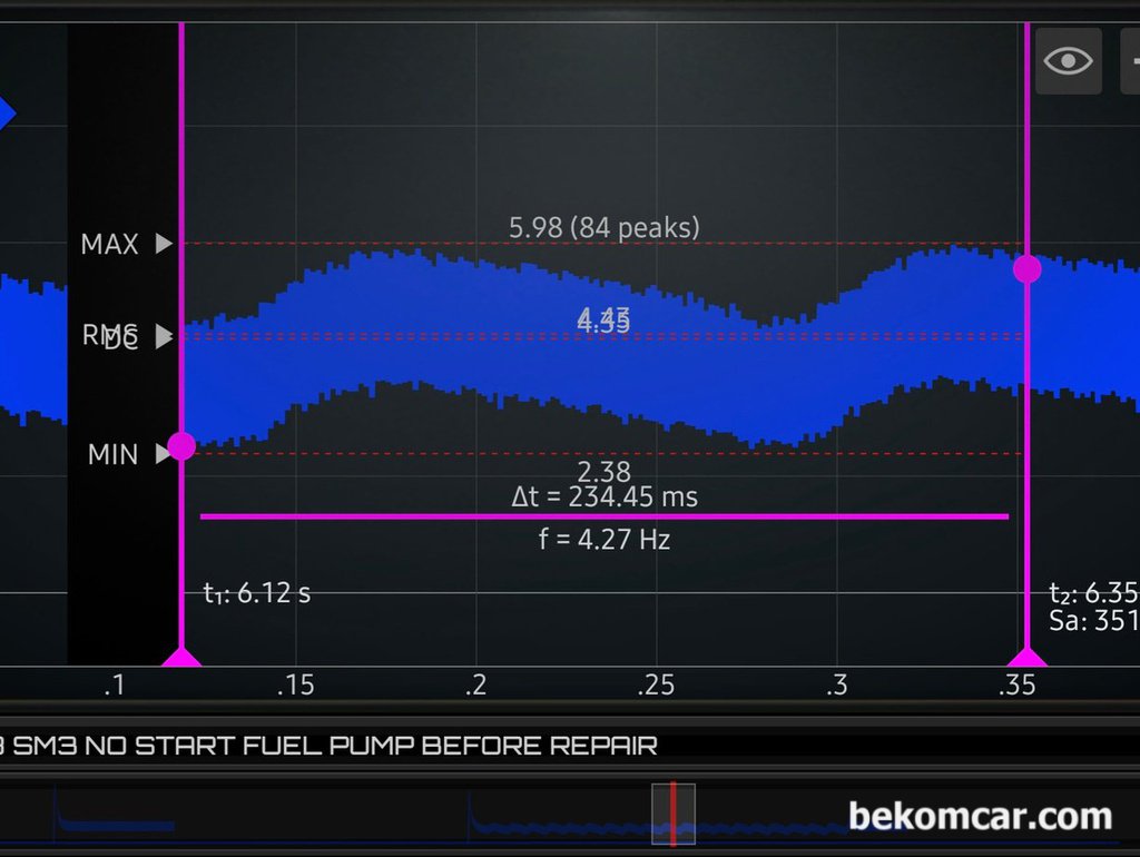 르노삼성 SM3 시동불량 관련 연료펌프 파형, 베콤카 고객 원격기술지원 사례|bekomcar.com