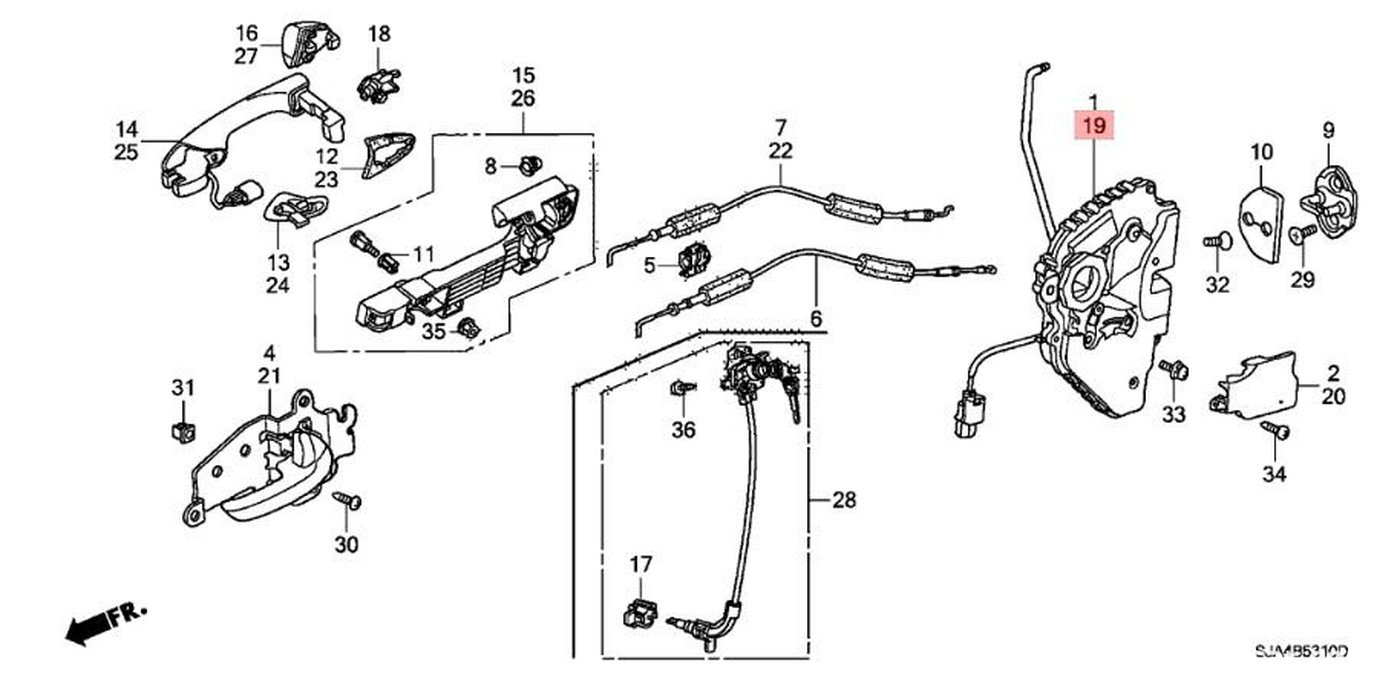 #19.  72150-SJA-A04. Left Front Door Power Latch Assembly|贝科姆汽车 (bekomcar)