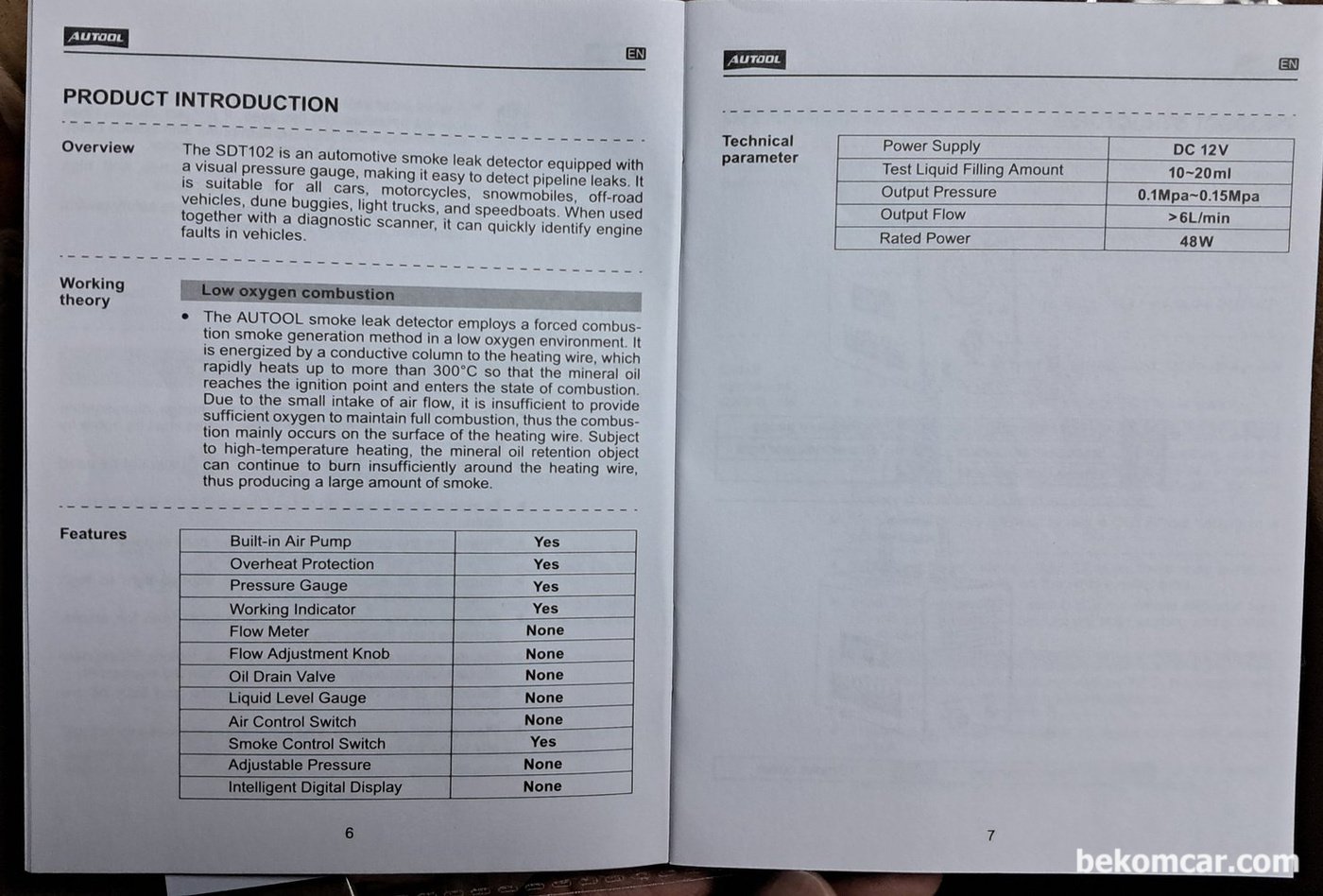 AUTOOL Smoke Machine SDT-102 메뉴얼|贝科姆汽车 (bekomcar)
