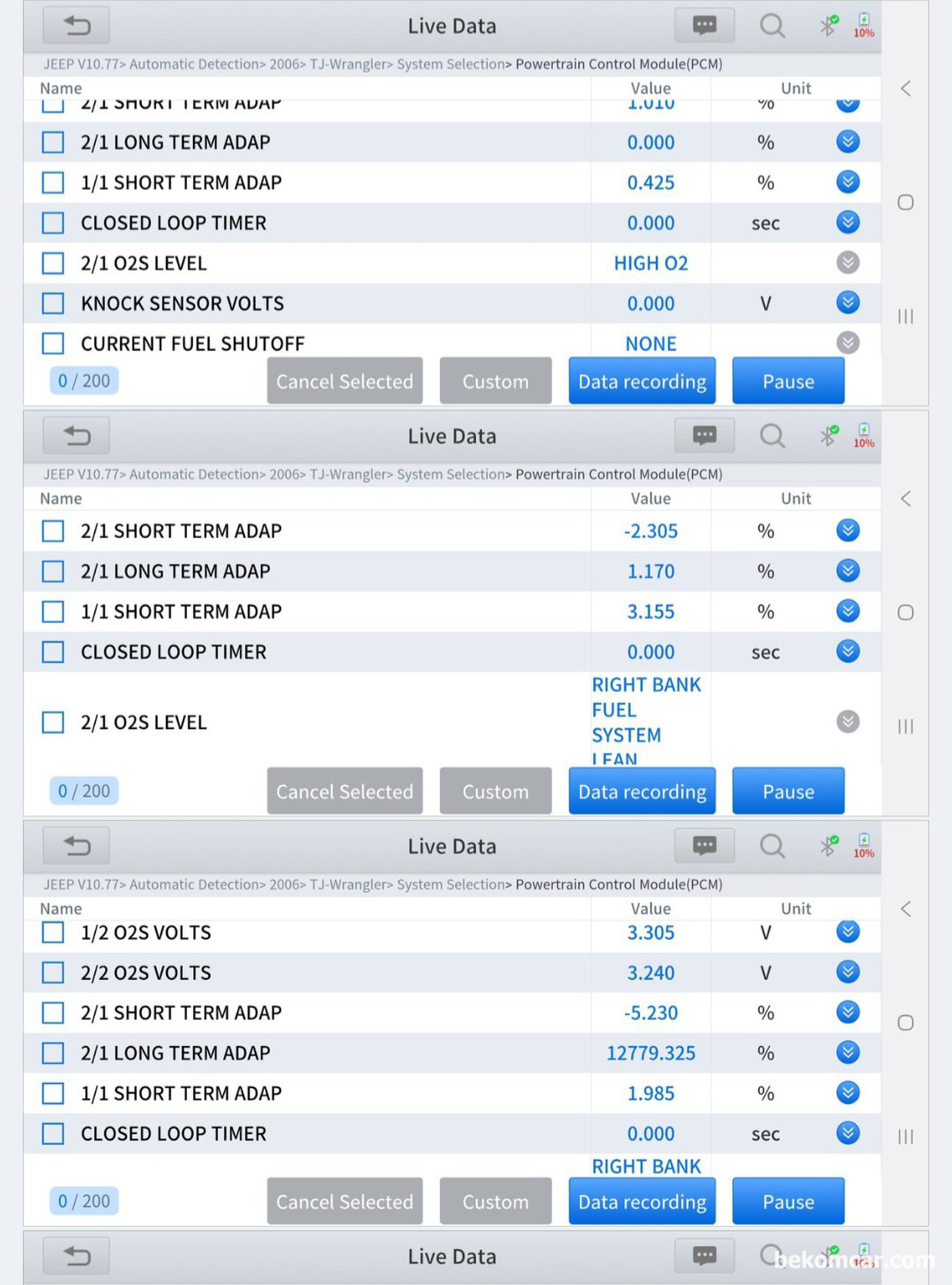 2006년 지프 랭글러 TJ 4.0L 휘발유 차량  P0153 P2098 고장원인 진단과정 기록.|بيكومكار  (bekomcar)