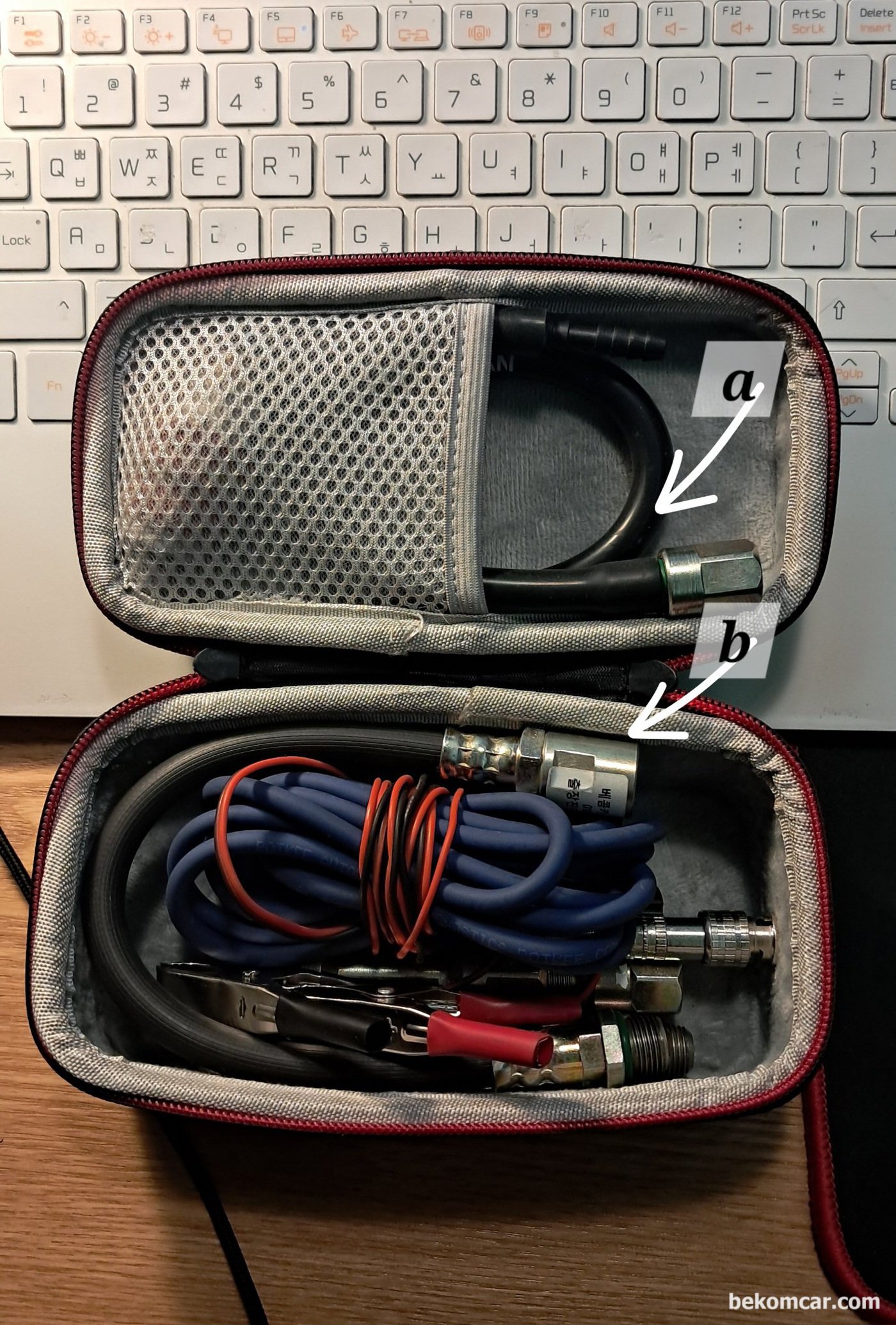 PS16 실린더압력센서 아답터에 진공호스를 이용해서 흡기등 압력측정도 좋다. 알리에서 구매한 케이스에 보관한다.|贝科姆汽车 (bekomcar)