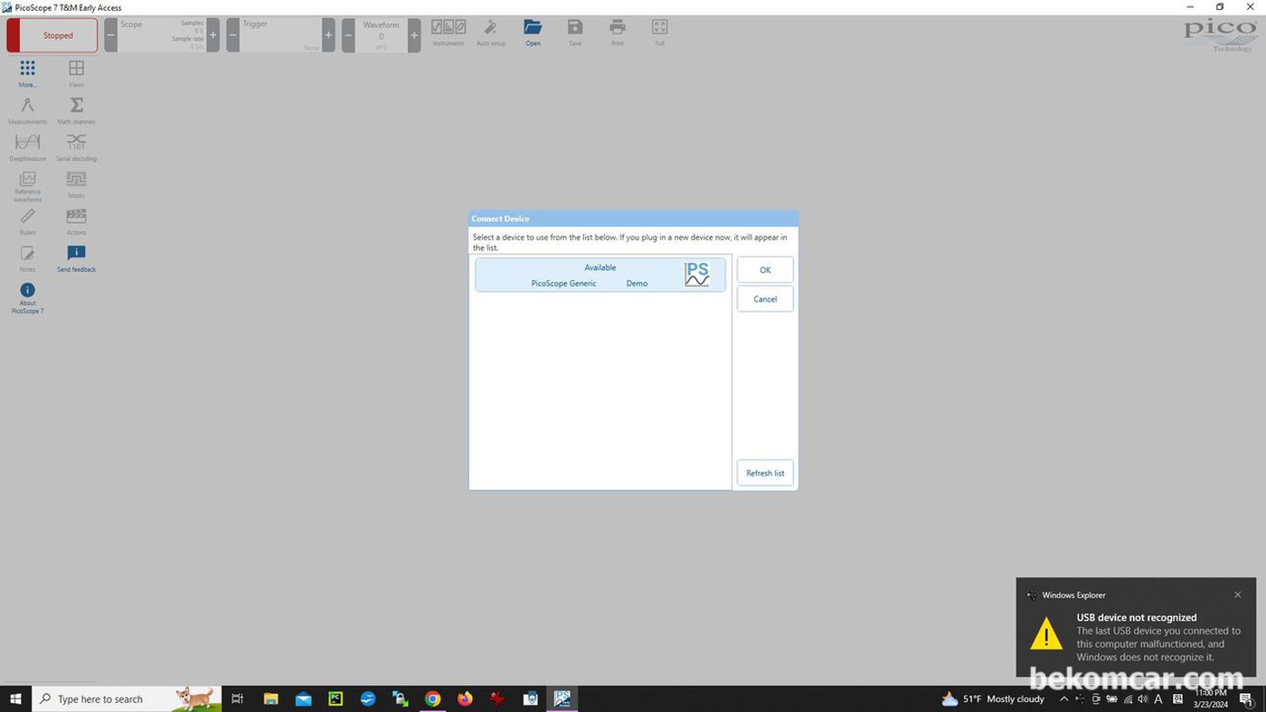 USB Device Not Recognized Error screenshot, Windows10|ベコムカー (bekomcar)
