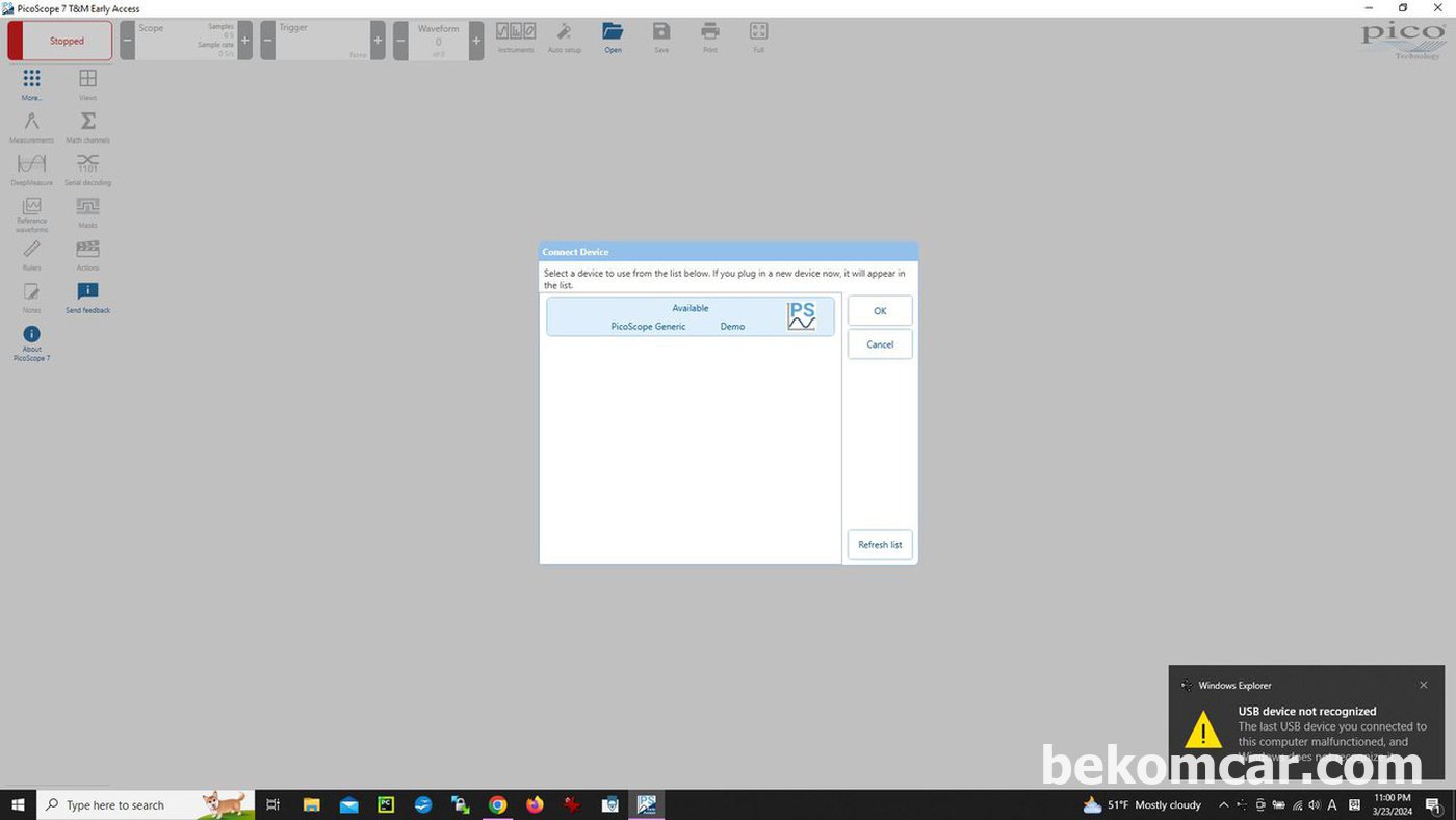 USB Device Not Recognized Error screenshot, Windows10|베콤카 (bekomcar.com)