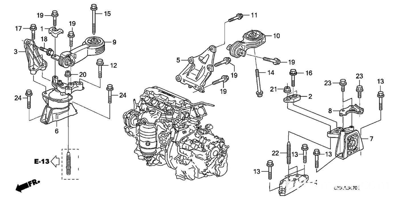#6. 50820-SNA-033 Rubber Assy., Engine Side Mounting
#7. 50850-SNA-A82 Rubber Assy., Transmission Mounting
#9. 50880-SNA-A82 Rod, Torque (Upper)
#10. 50890-SNA-A82 Rod, Torque (Lower)|bekomcar.com