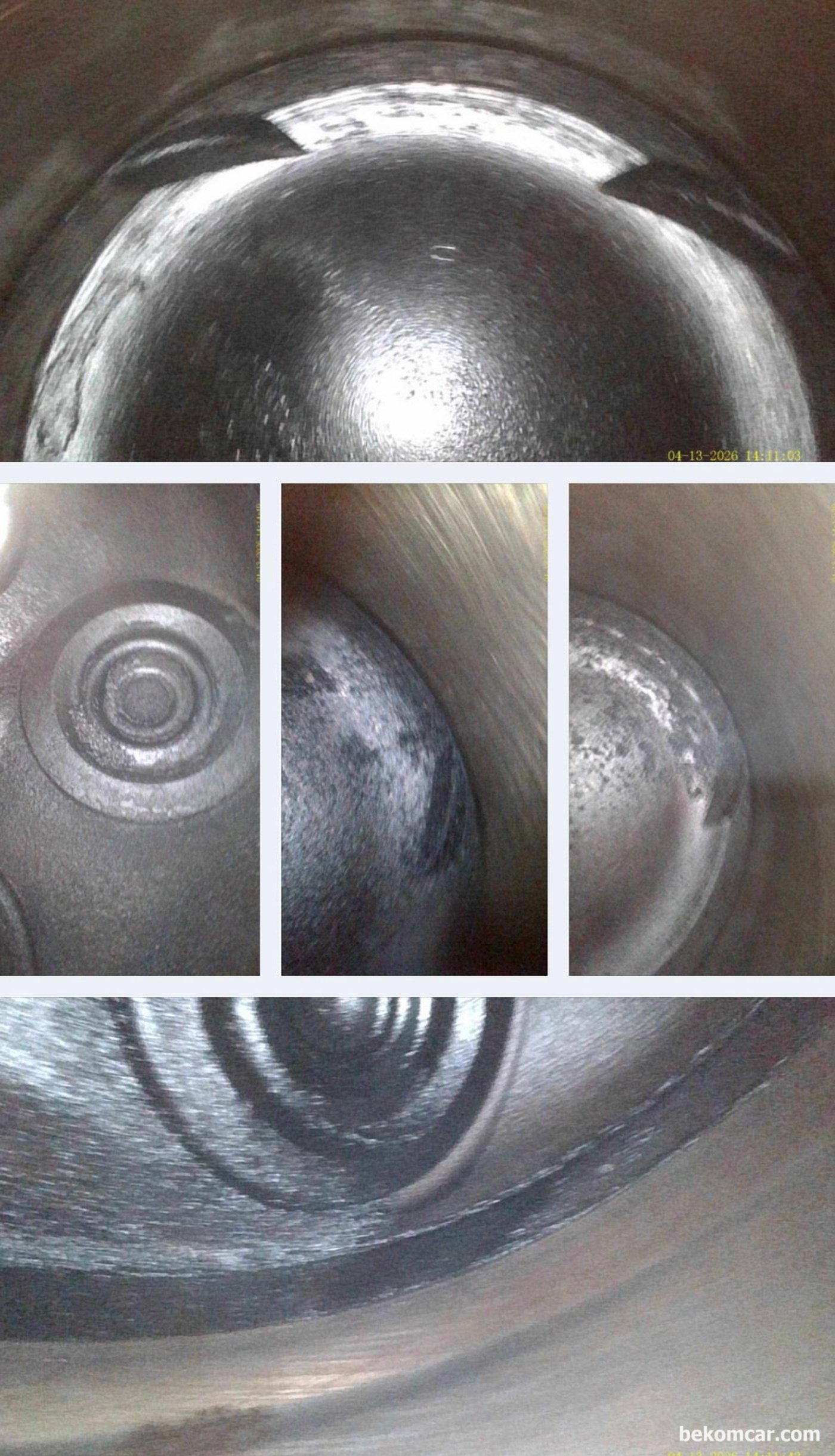 공연비 농후 P0172 와 4번 실린더 실화 P0304 가 있는 상태의 벤츠 E200K W211 내시경 검사 기록이다. 배기 밸브 및 흡기밸브 모양이 확연히 구분되는 밸브이다.|贝科姆汽车 (bekomcar)