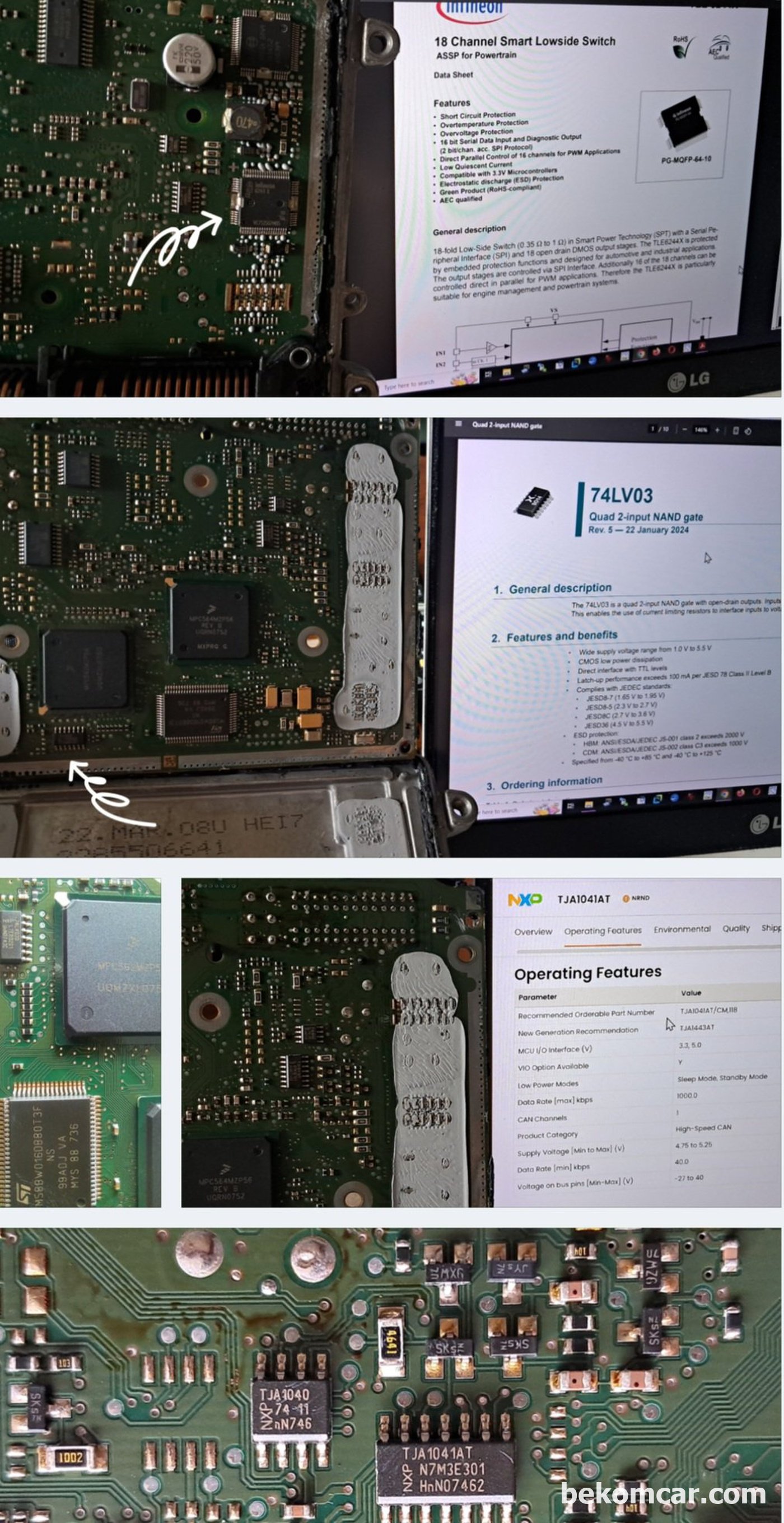 벤츠 S 클래스 2007년 M273 S550 ME9.7 ECU 간헐적 시동불량 증상 진단 및 정비기록이다. 기술문서 와 ECM PCB의 해당 칩 등을 확인한다. 익숙한 CAN BUS 통신칩 등도 확인된다.|베콤카 차량정밀진단