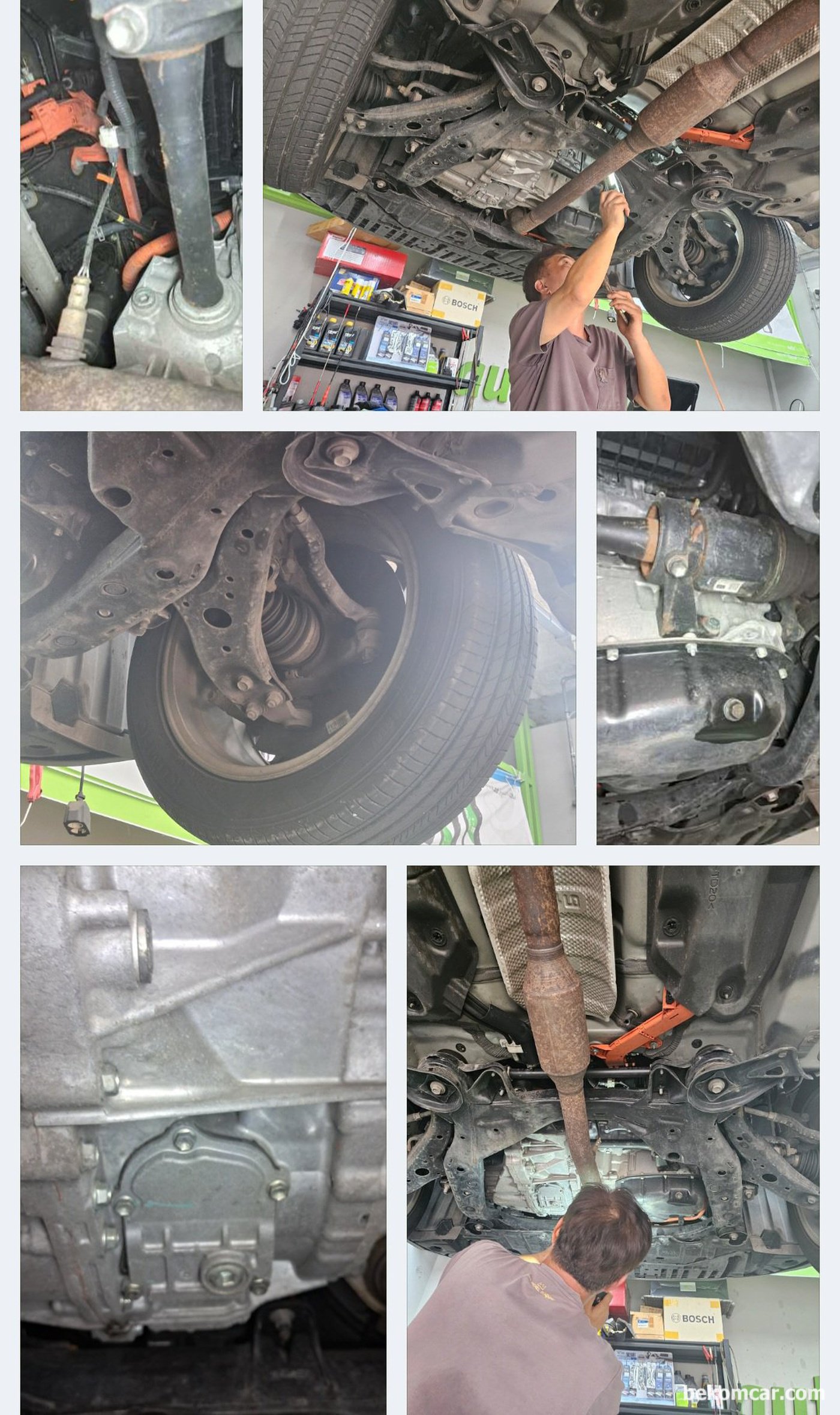 베콤카 중고차구매 및 중고차판매 지원 정밀 점검 과정 기록이다. 하체 점검으로 누수 누유 부싱류 녹 부식 등 전체적인 상태를 점검한다.|bekomcar.com