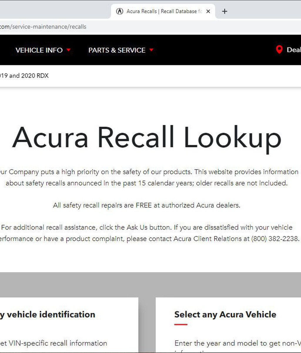 Acura 리콜데이터베이스 조회사이트|ベコムカー (bekomcar)