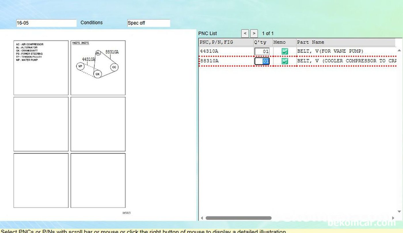 44310A, Belt, V (For Vane Pump) x 1개
88310A, Belt, V (Cooler Compressor) x 1개|bekomcar.com
