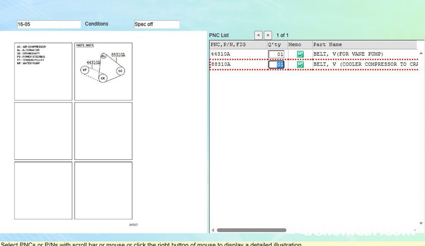 44310A, Belt, V (For Vane Pump) x 1개
88310A, Belt, V (Cooler Compressor) x 1개|bekomcar.com