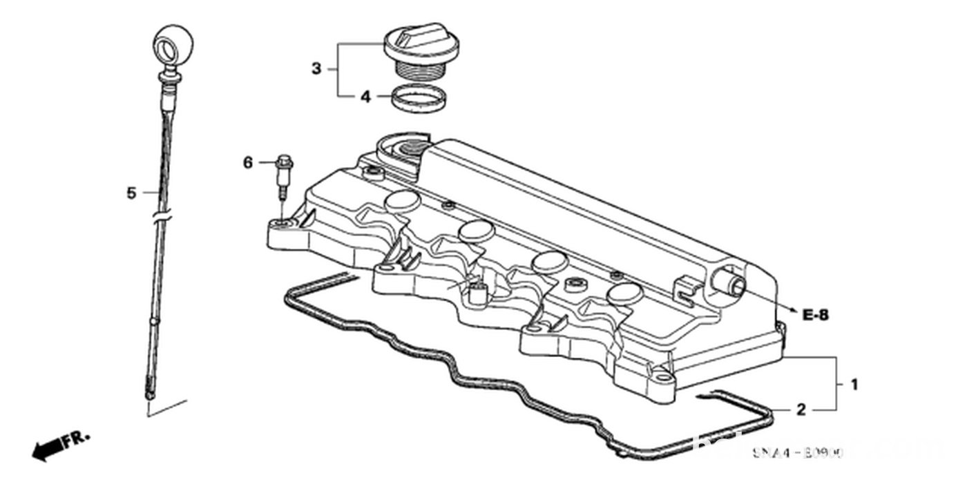 #2. 12341-RNA-A01. Gasket, Head Cover
#4. 15613-PC6-000. Gasket, Oil Filler|bekomcar.com
