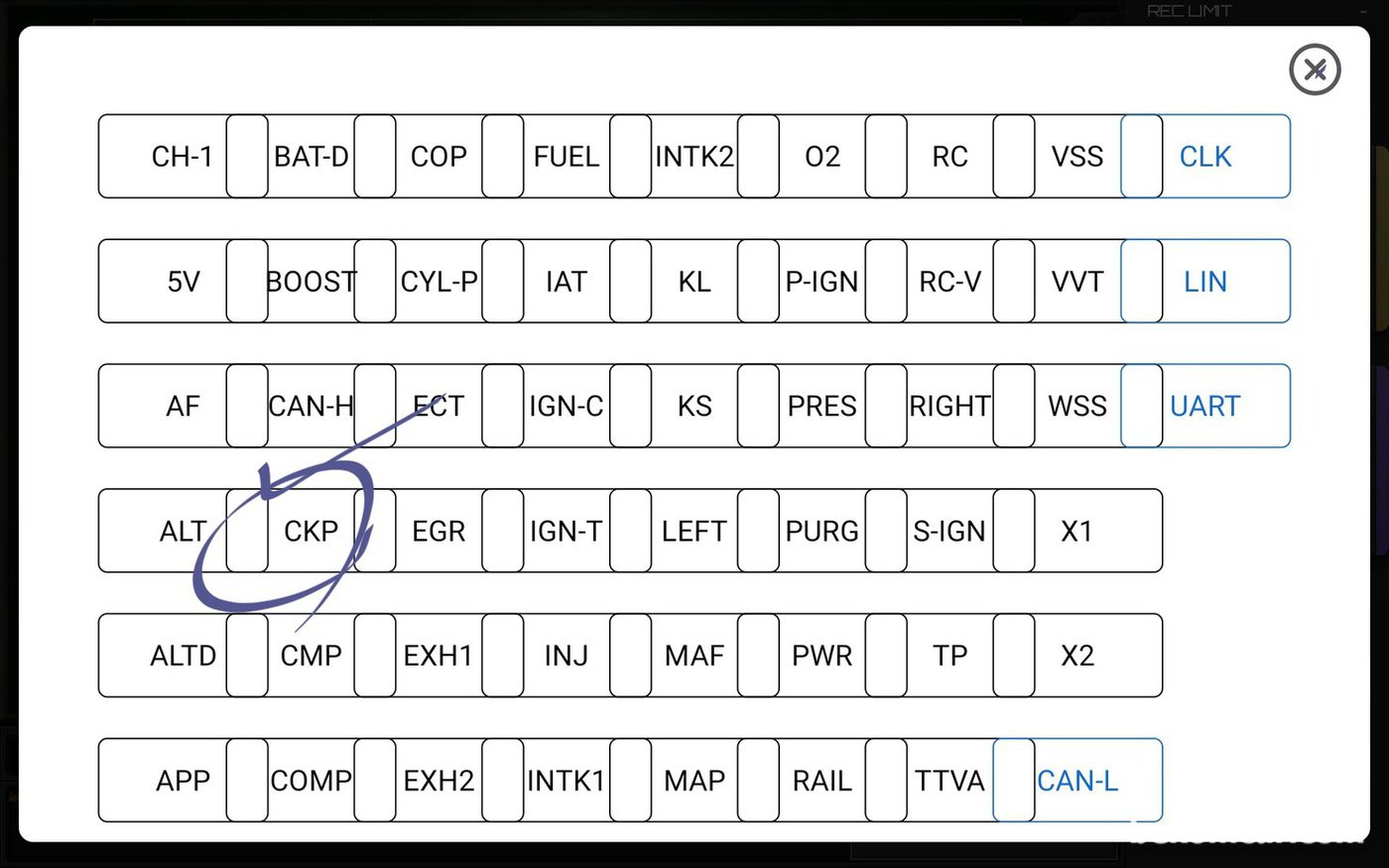 HScope에너 먼저 CKP 파형 채널의 이름을 클릭하여 'CKP' 로 선택한다.|bekomcar.com
