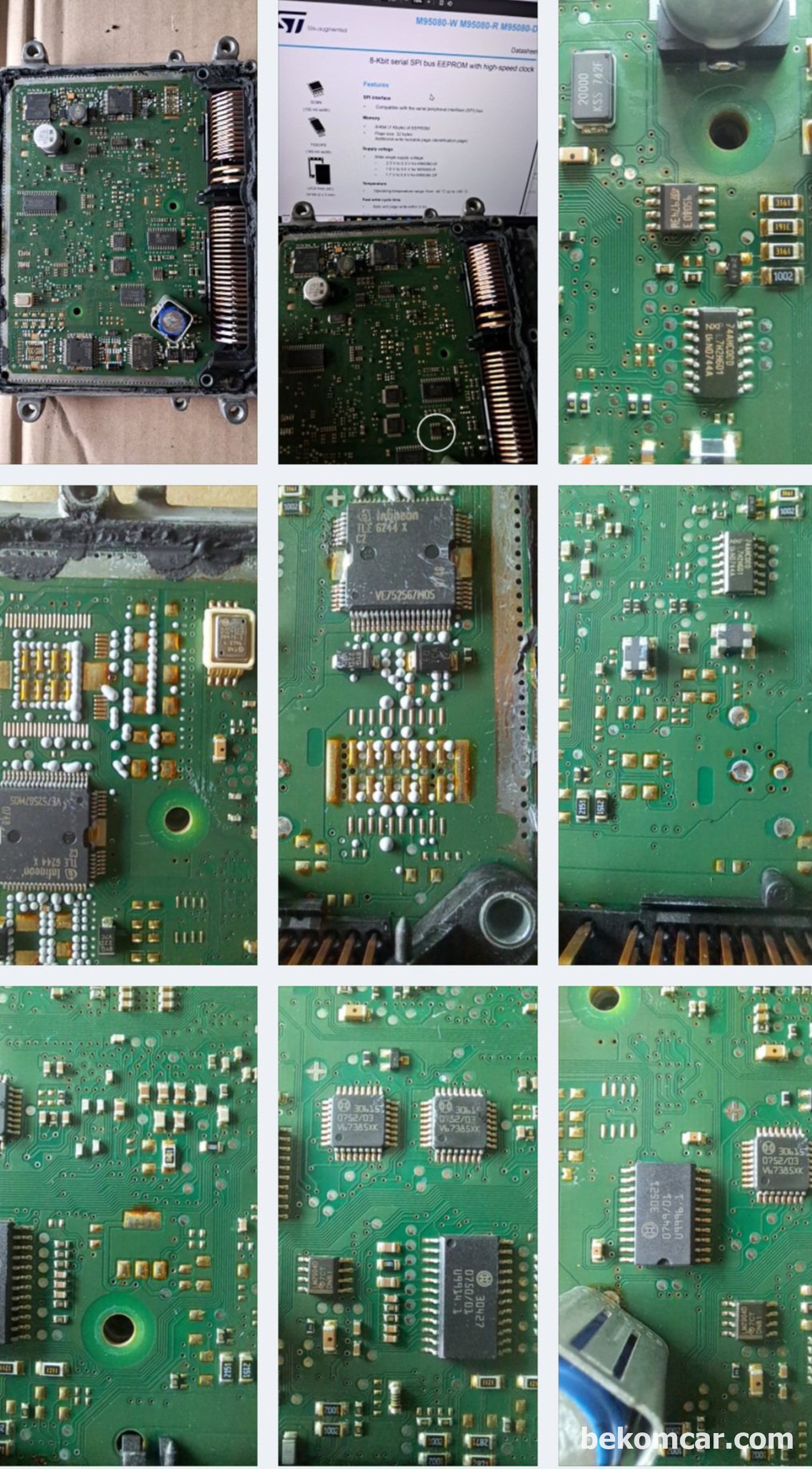 벤츠 S 클래스 2007년 M273 S550 ME9.7 ECU 간헐적 시동불량 증상 진단 및 정비기록이다. PCB 여러가지 반도체 캔통신 칩등을 살펴본다.|베콤카 차량정밀진단