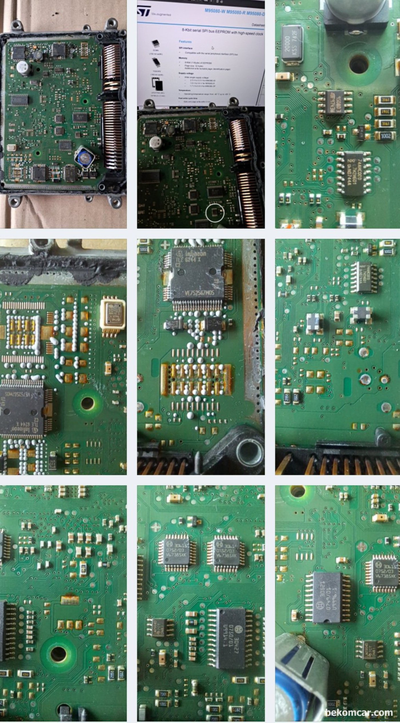 벤츠 S 클래스 2007년 M273 S550 ME9.7 ECU 간헐적 시동불량 증상 진단 및 정비기록이다. PCB 여러가지 반도체 캔통신 칩등을 살펴본다.|贝科姆汽车 (bekomcar)
