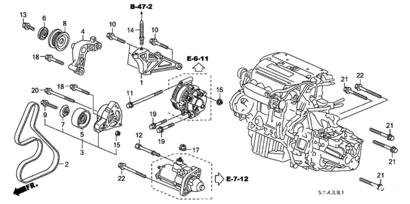 #2. Honda 31110-RRB-A01, Belt, Alternator
#3. Honda 31170-RAA-A02, Tensioner Assy., Auto
#8. Honda 31190-RRA-A00, Pulley, Idle|bekomcar.com