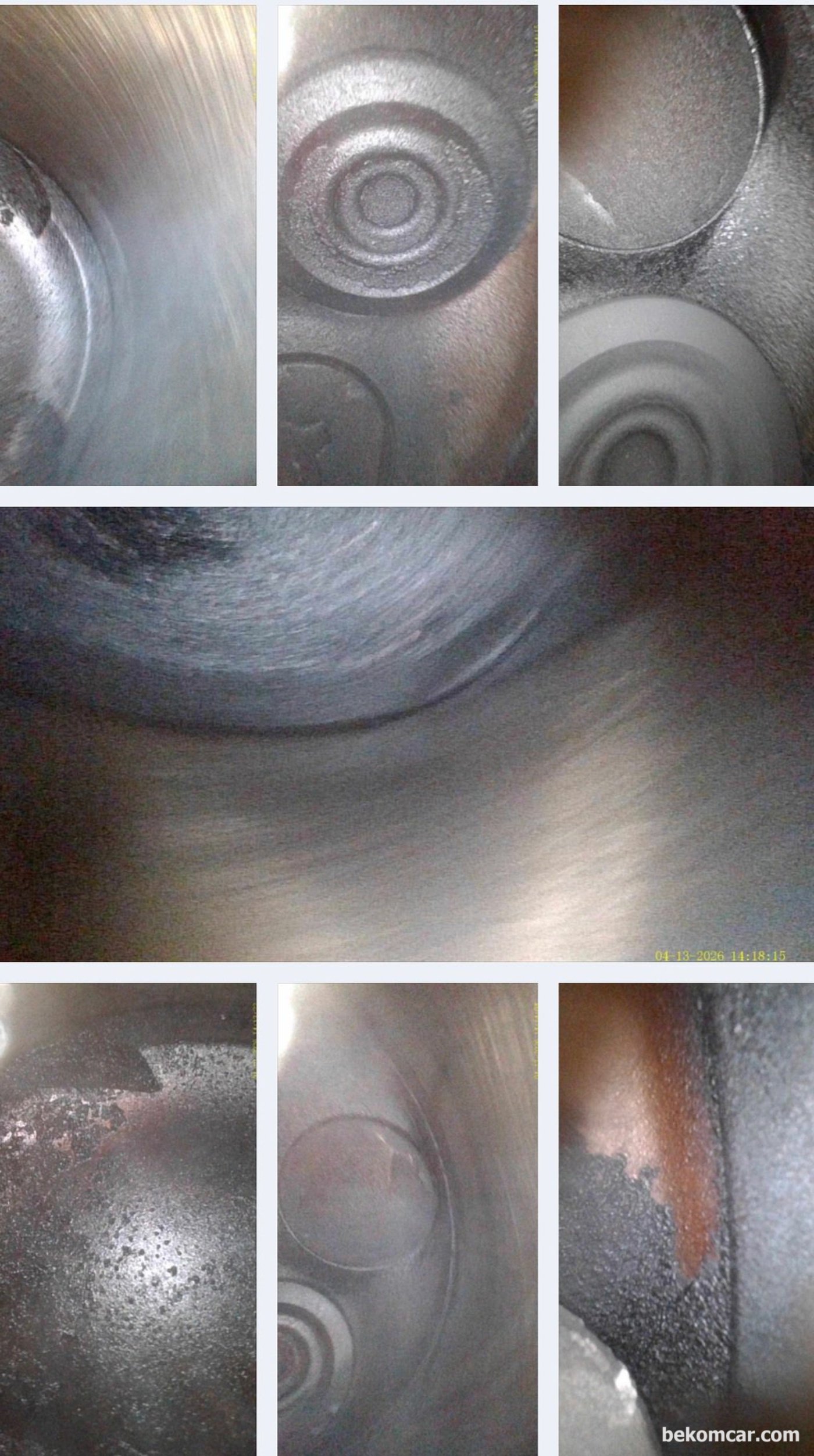 공연비 농후 P0172 와 4번 실린더 실화 P0304 가 있는 상태의 벤츠 E200K W211 내시경 검사 기록이다. 불완전 연소 흔적은 많지만 카본은 깨끗한 편이다.|贝科姆汽车 (bekomcar)