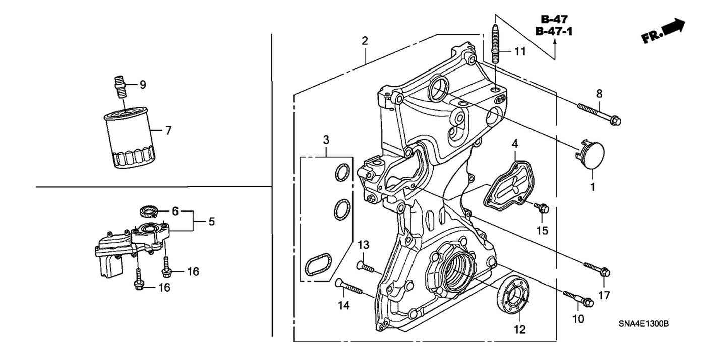 #1. 실린더헤드 플러그 12513-P72-003 Plug, Cylinder Head
#3. O-Ring Set, Oil Pump 15101-RNA-A00 
#6. Gasket 15221-RNA-A01 
#12. Oil Seal 91212-R1B-A01|贝科姆汽车 (bekomcar)