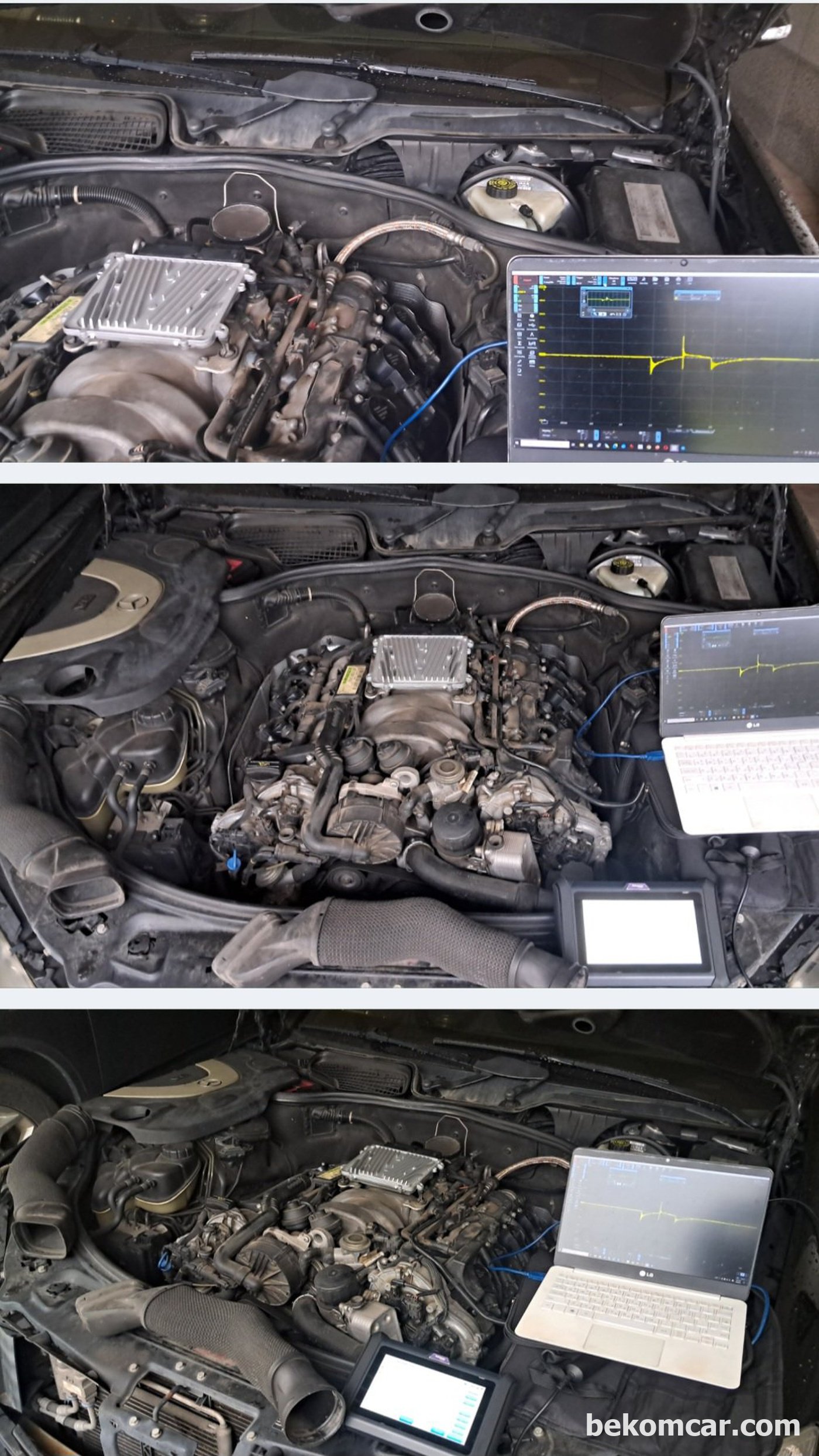 벤츠 S550 V8 2008년 차량의 점화2차 파형분석과정이다|베콤카 차량정밀진단