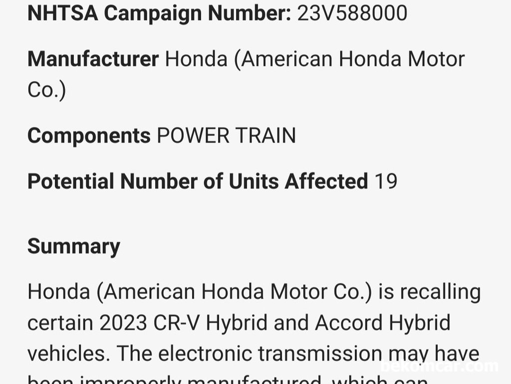 혼다 2023 어코드 하이브리드  & CRV 하이브리드 리콜|베콤카 (bekomcar.com)