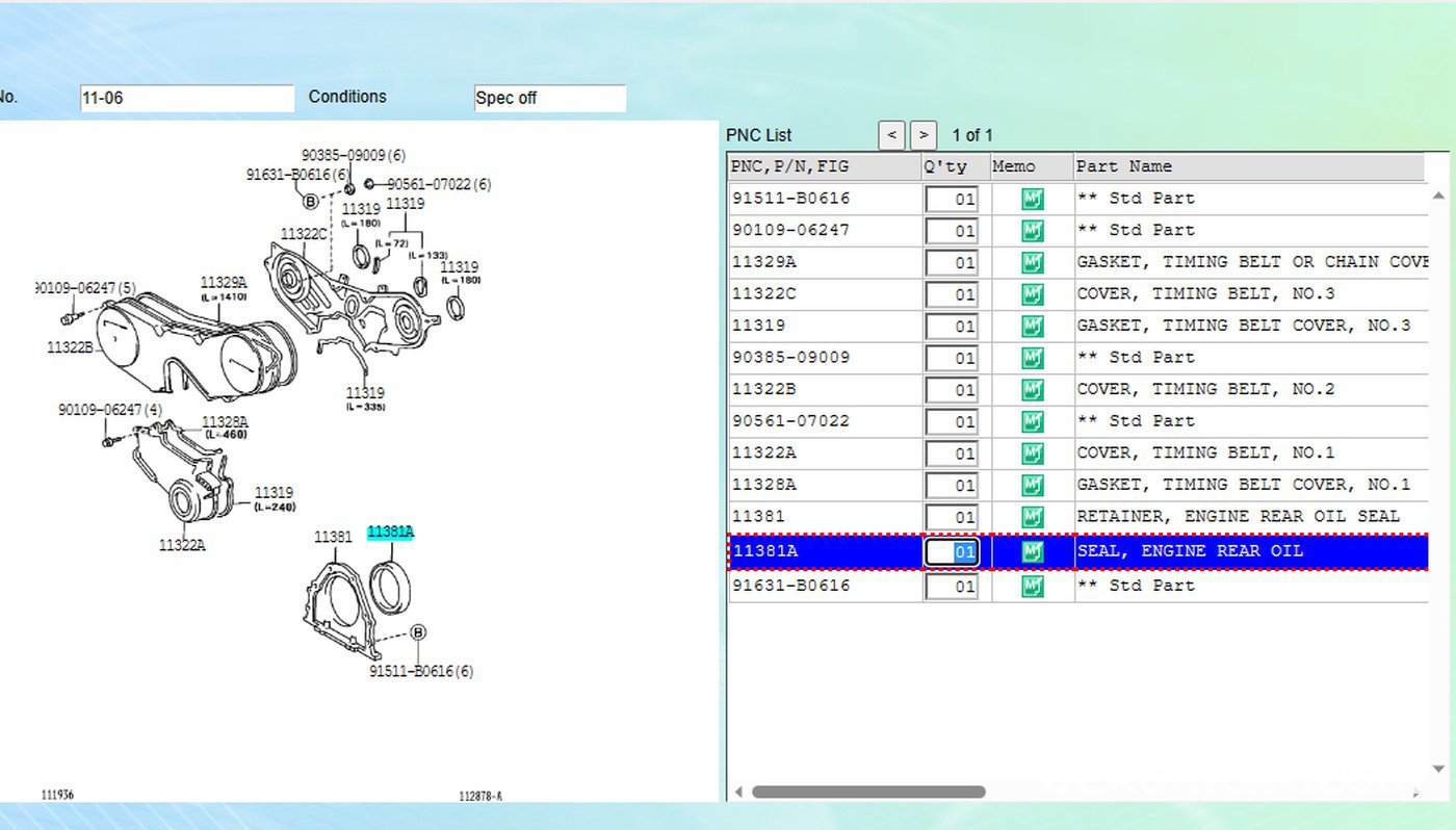 11381A Seal, Crankshaft x 1개
11151B 혹 90311-38034 Seal, Camshaft x 2개|bekomcar.com