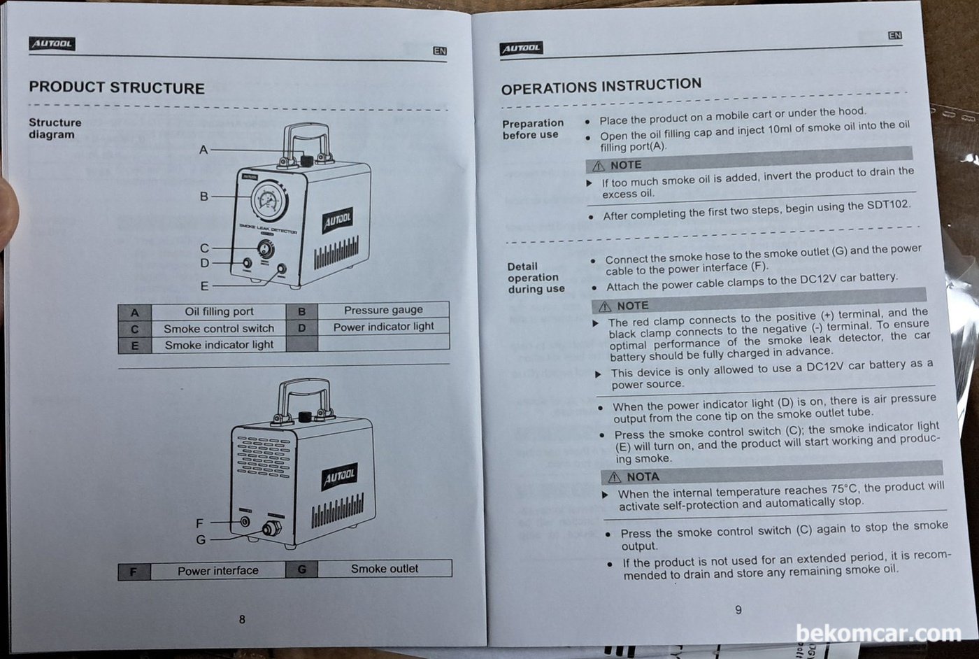 AUTOOL Smoke Machine SDT-102 메뉴얼|贝科姆汽车 (bekomcar)