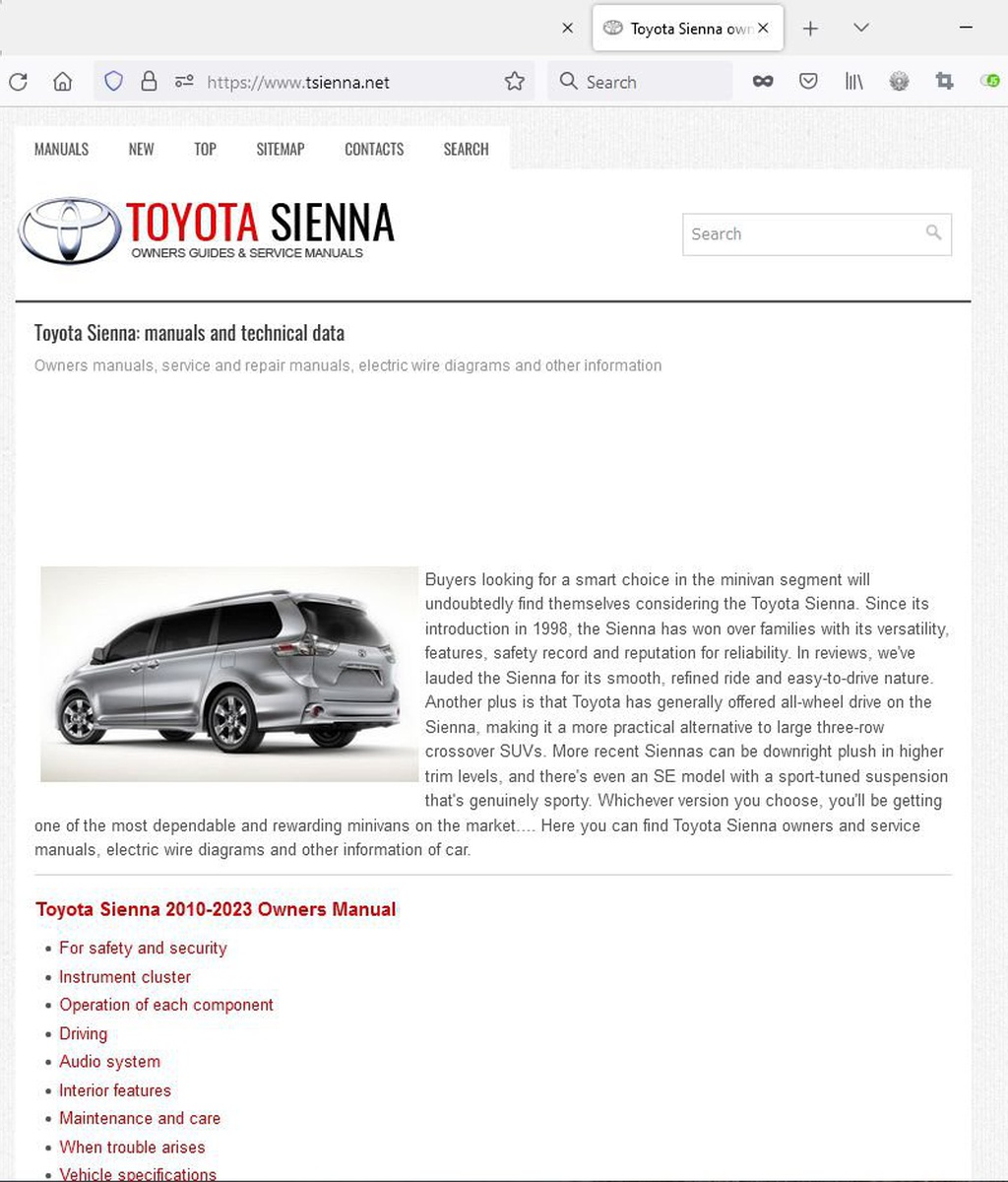 Toyota Sienna: manuals and technical data|بيكومكار  (bekomcar)