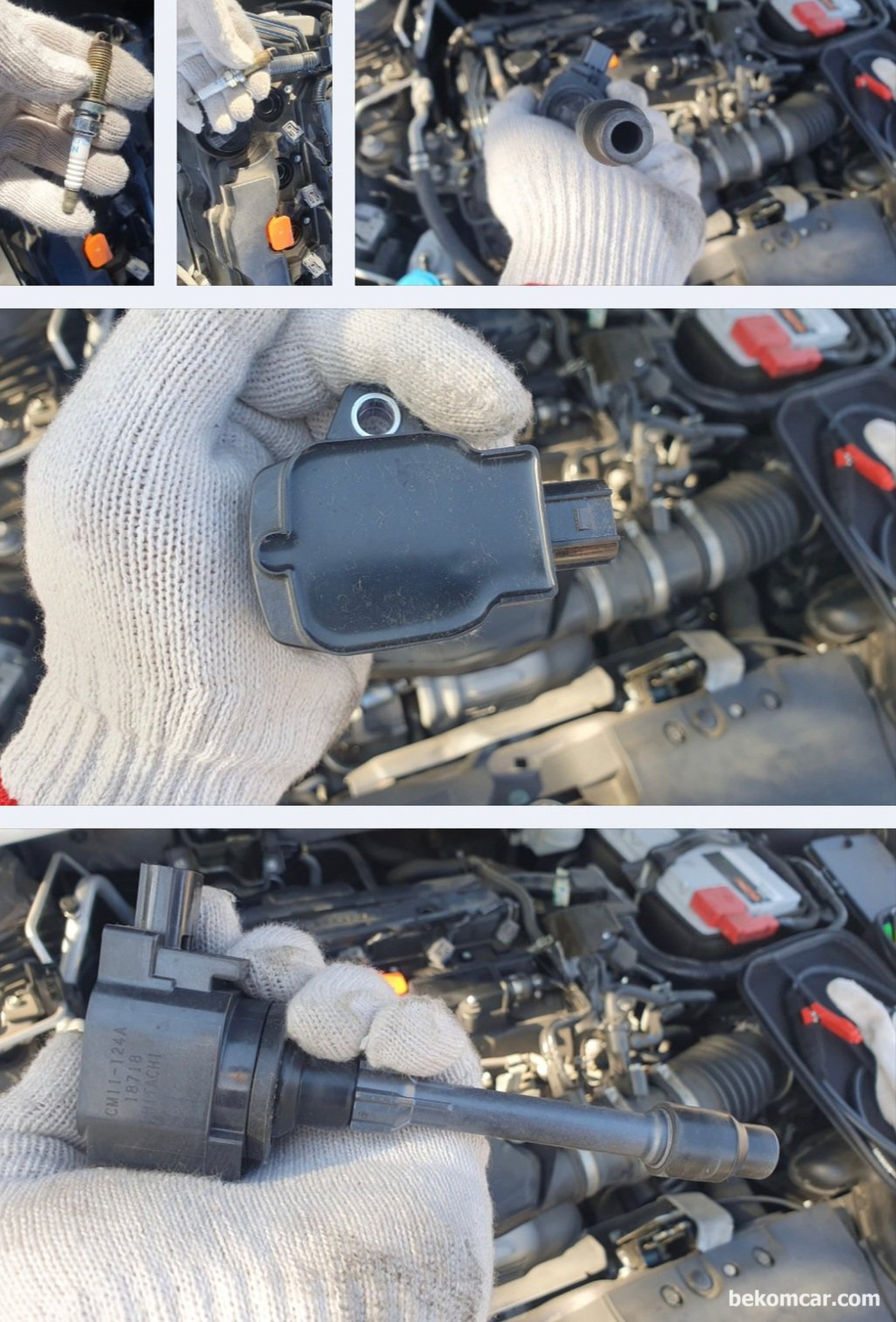 혼다 어코드 10세대 2.0T 에서 사용중인 히타치 점화코일 이다. 아무리 경력이 많은 정비사라도 육안으로 0.001초 단위 작동시간 이나 수 많은 전직적 특징을 알기 힘들다. 스코프와 전류계 활용하면 빠르게 정확하게 점화코일 고장 교환시점 을 알 수 있다.|베콤카 차량정밀진단