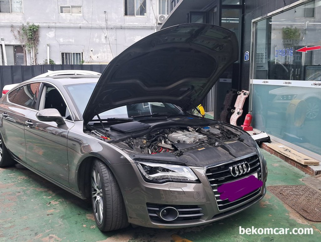 아우디 2012년 A7 3.0t 뱅크1 캠새프트 타이밍 진각상태 'P052A' 육안점검|bekomcar.com