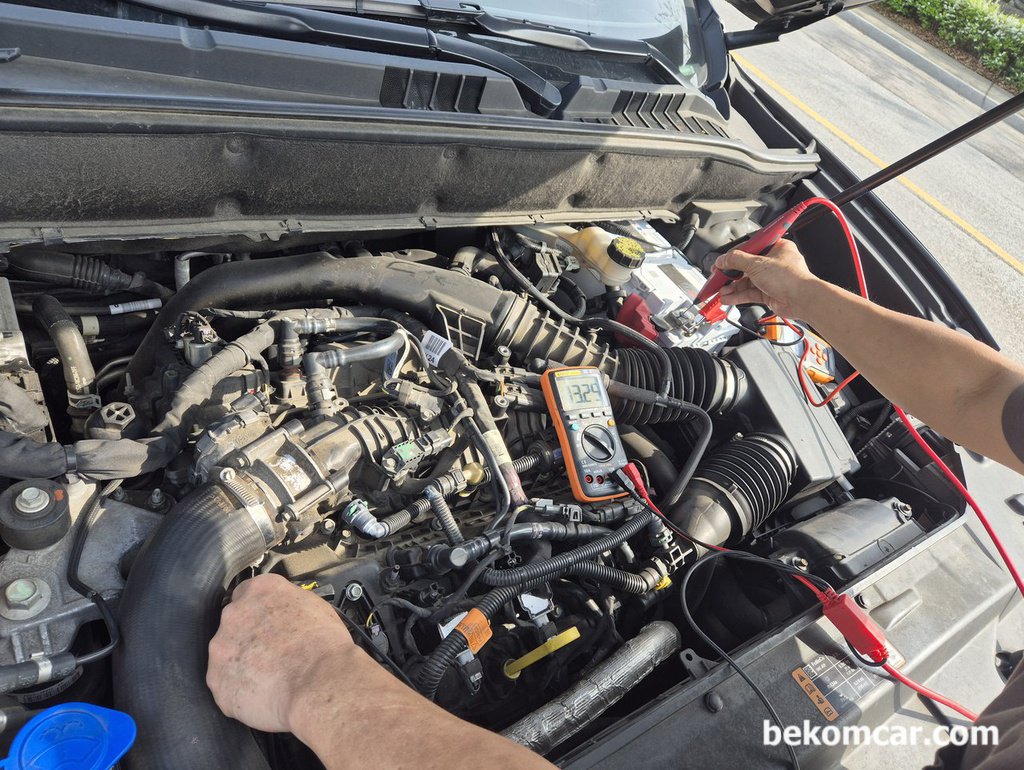 포드 MKX 이코부스트 직분사 GDI 터보차량 전압강하 측정과정|بيكومكار (bekomcar)