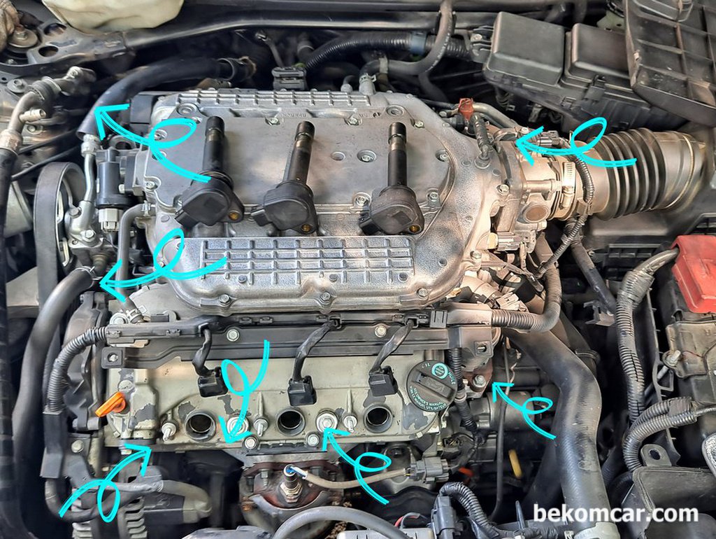 혼다 6기통 J35 J37엔진 전형적인 누유부분|ベコムカー (bekomcar)