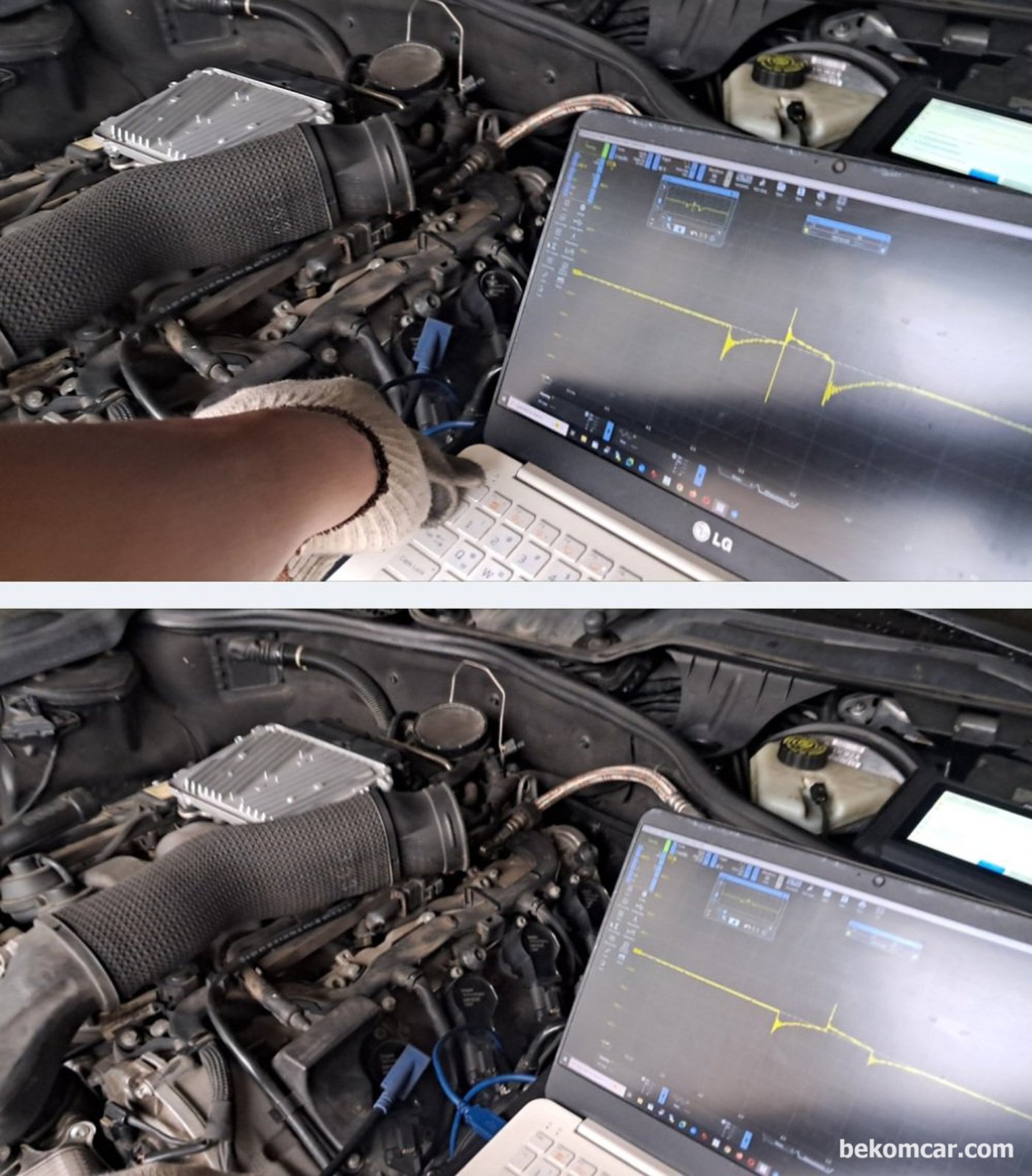 벤츠 S550 V8 2008년 차량의 점화2차 파형분석과정 기록이다. 점화코일 점화플러그 등 상태는 정상이다.|bekomcar.com