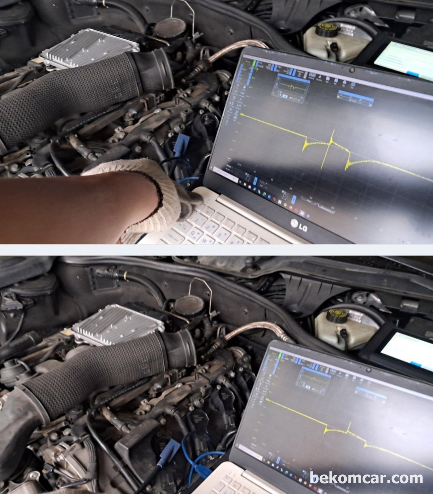 벤츠 S550 V8 2008년 차량의 점화2차 파형분석과정 기록이다. 점화코일 점화플러그 등 상태는 정상이다.|베콤카 차량정밀진단