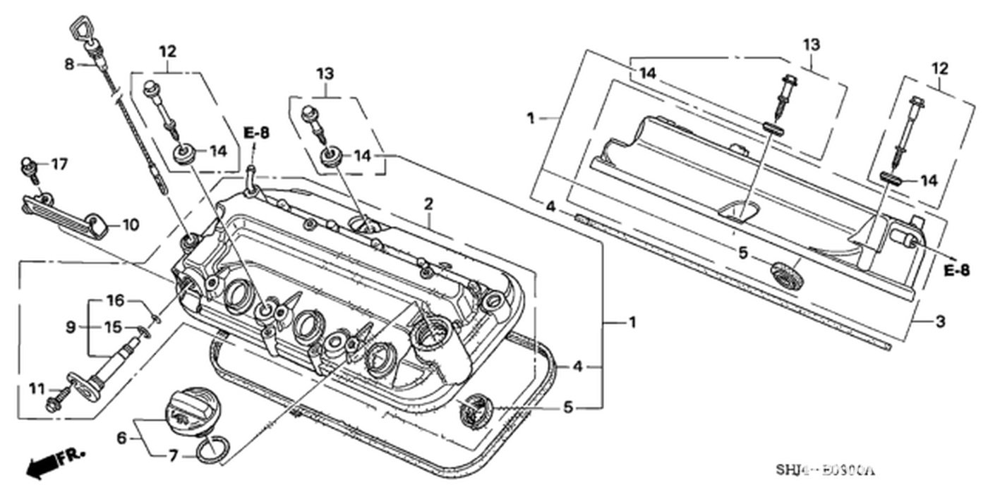#1. 12030-RYE-A01. Valve Cover Gasket Set
#7. 15613-PC6-000. Filler Cap O-Ring
#9. 17130-RCA-A02. Valve Assembly, Pcv|ベコムカー (bekomcar)
