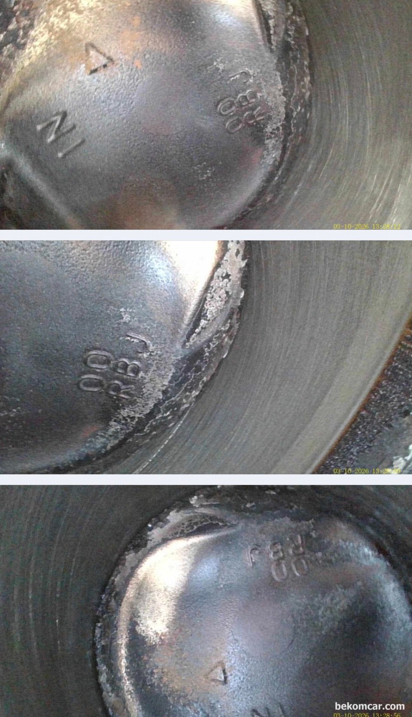 2011년 혼다 인사이트 하이브리드 중고차구매 점검기록 중 실린더 내시경 점검이다. 실린더 벽 스크래치, 흡기밸브, 배기밸브, 피스톤 카본, 헤드가스켓 등 특이사항 없다.|ベコムカー (bekomcar)