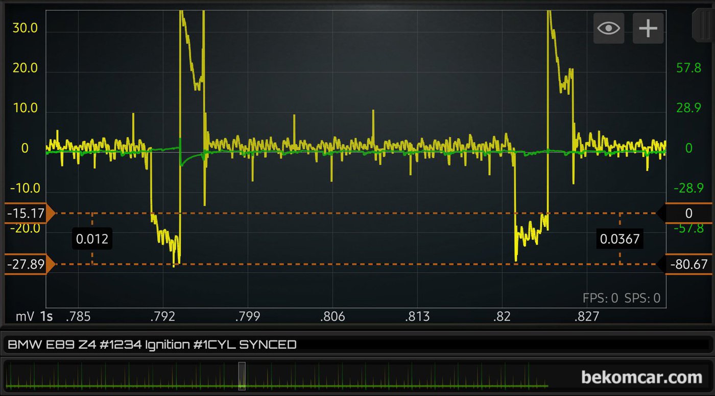 BMW E89 Z4 인라인 6기통 엔진 점화파형 기록이다. 정비사 교육에 소중한 자료가 될것이다.|베콤카 차량정밀진단