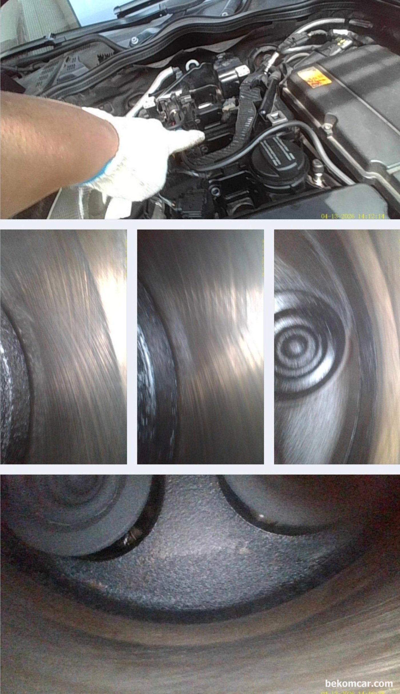 공연비 농후 P0172 와 4번 실린더 실화 P0304 가 있는 상태의 벤츠 E200K W211 내시경 검사 기록이다. 실린더 벽 스크래치는 전혀 없다.|贝科姆汽车 (bekomcar)