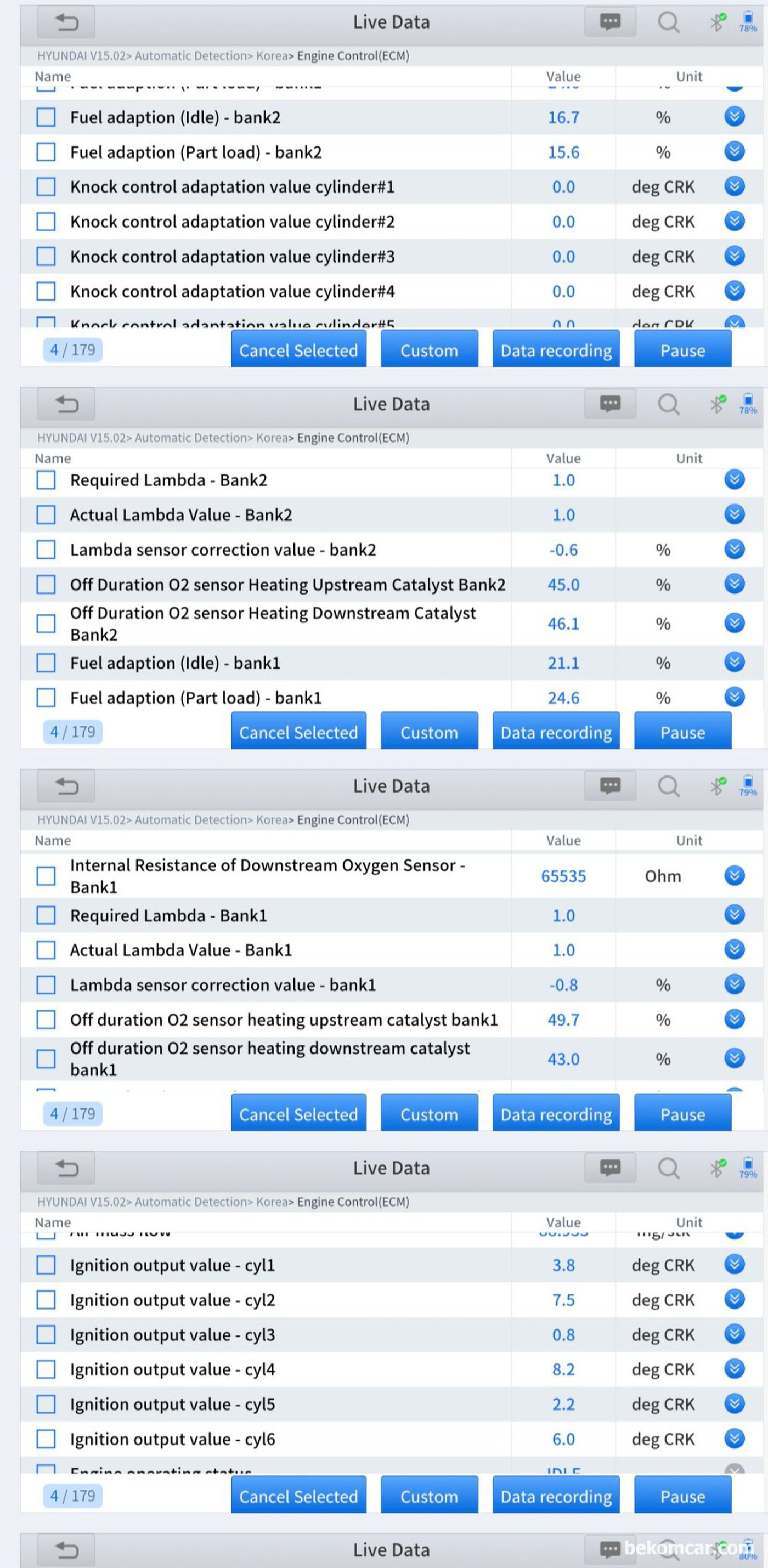 현대자동차 G80 DH 3.3L GDI, 공연비희박 P0171 & 뱅크1 촉매하단 산소센서2번 P0036 고장코드 진단기록.|بيكومكار  (bekomcar)