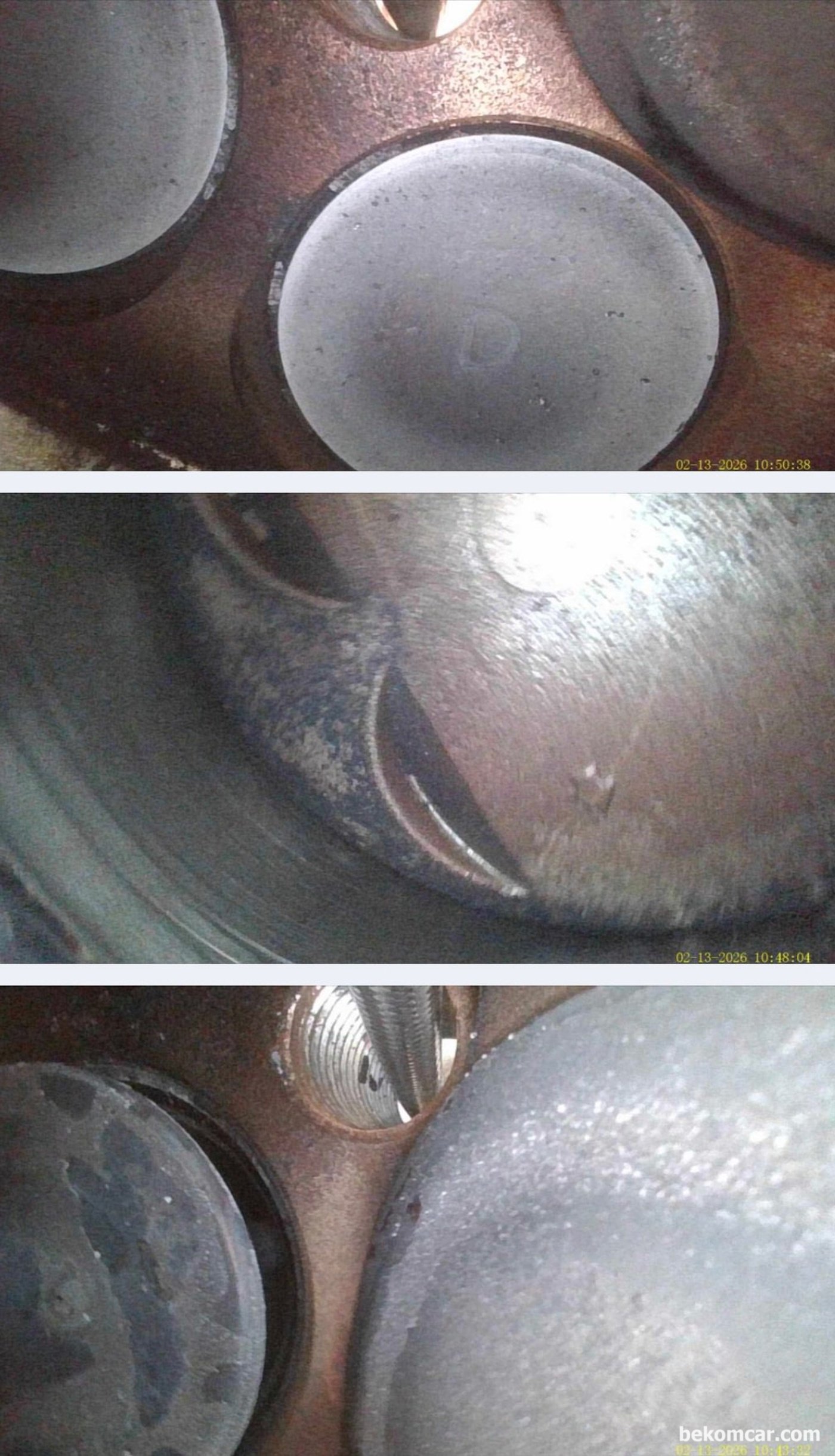 실린더 벽 스크래치 및 피스톤 헤드 상태로 2010년 혼다 VCM엔진과 비교해서 상당히 좋은편이다.수원 중고차매매단지 도이치오토월드 출장진단, 2010년 혼다 어코드 V6 3.5L 중고차구매 과정중에 헤드 및 피스톤 등 실린더 내시경 검사이다.|贝科姆汽车 (bekomcar)