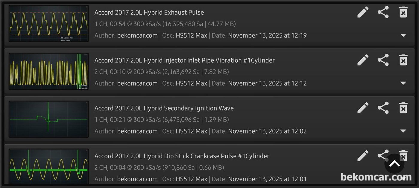측정차량 데이터 파일기록은 혼다 어코드 2017년 하이브리드 중고차 구매전 점검자료 이다.|베콤카 차량정밀진단