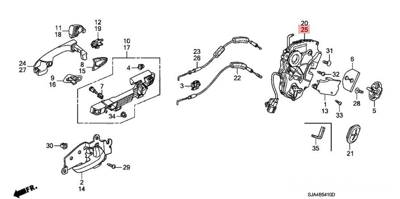 #25. 72650-SJA-J04. Left Rear Latch Assembly|베콤카 차량정밀진단