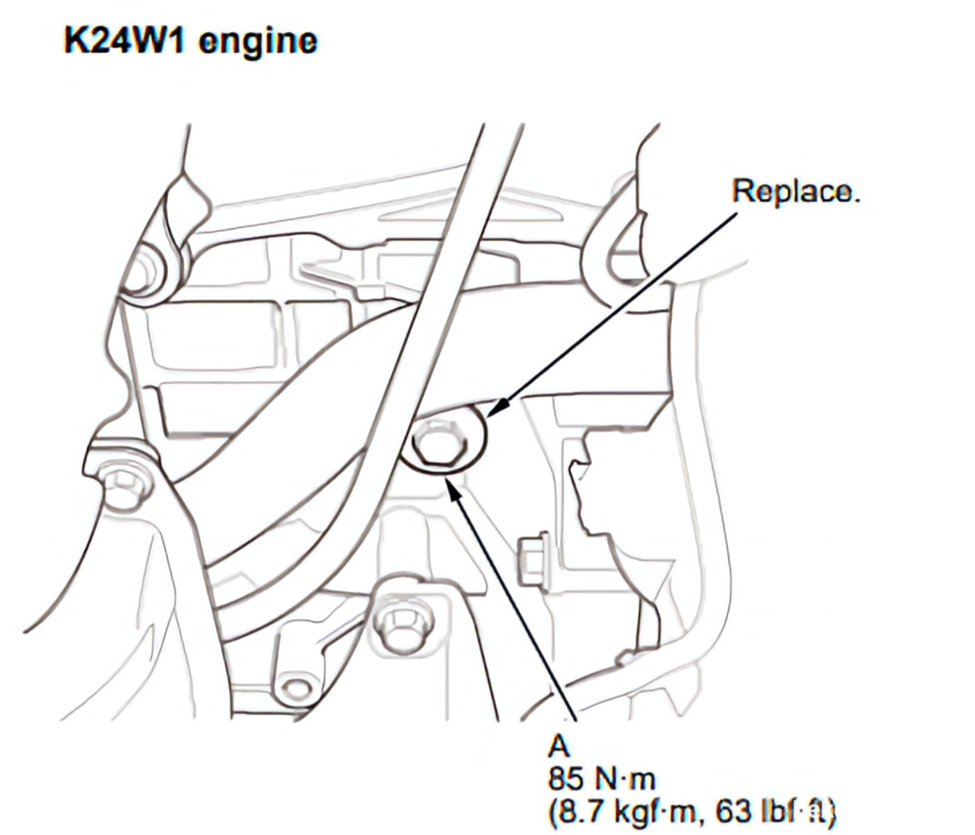 K24W1 엔진블럭 냉각수 드레인플러그 토크 85Nm 위치 및 와셔크기 28mm|bekomcar.com