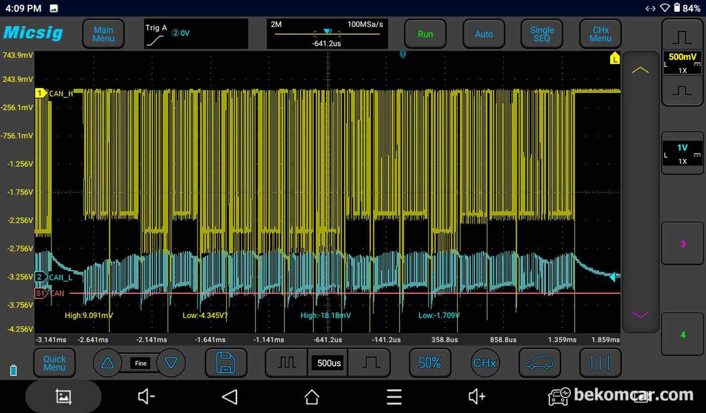 CAN 통신 파형이 엉망인경우도 있다. 전장적인 고장코드 있는경우 데이터통신 파형분석 없이 정비하는것우 매우 힘들다.|베콤카 차량정밀진단