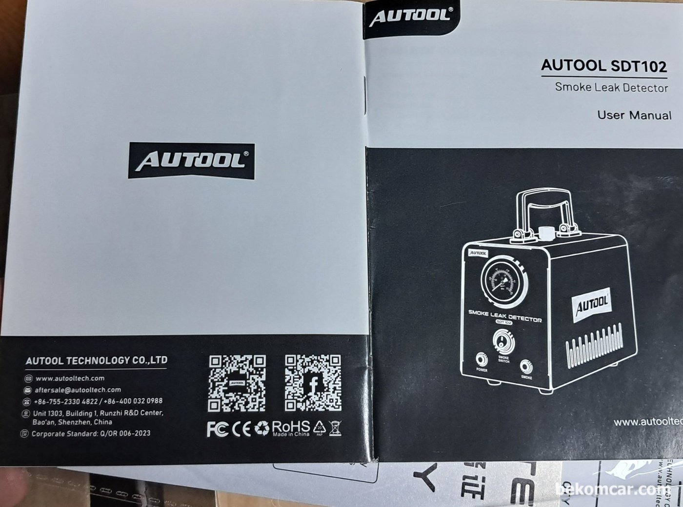 AUTOOL Smoke Machine SDT-102 메뉴얼|ベコムカー (bekomcar)