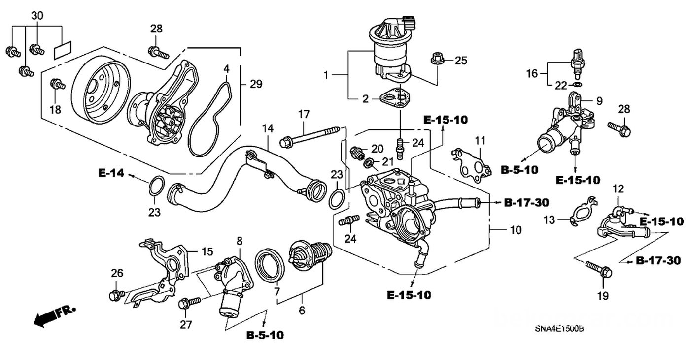 #2. 18715-PB2-000. Gasket, EGR Valve (Ishino Gasket)
#6. 19301-RNA-315. Thermostat Assembly (Fuji Seiko)|bekomcar.com