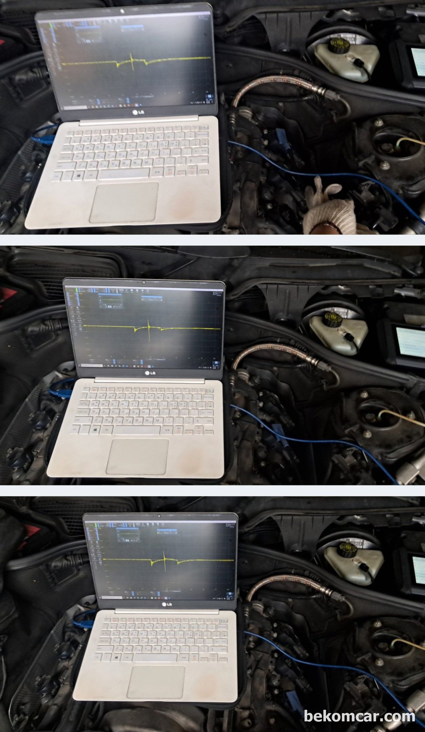 벤츠 S550 V8 2008년 차량의 점화2차 파형분석과정이다. 간헐적 시동불량 진단과정중 점화코일 점화플러그 작동을 진단하는 과정이다. 다 정상이다.|베콤카 차량정밀진단