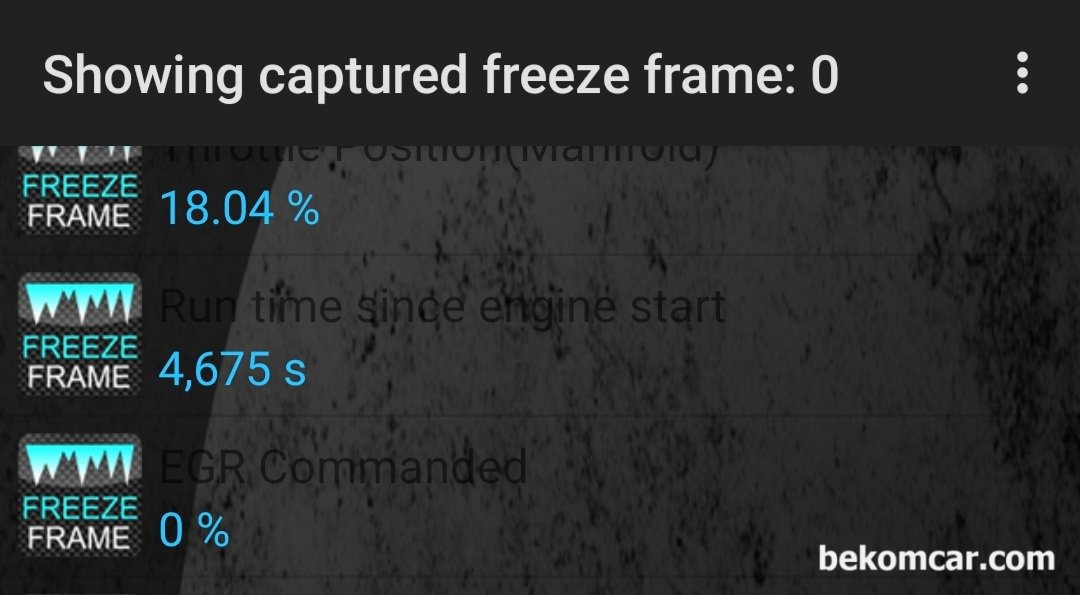 OBD2에서 Freeze frame 데이터가 무엇이고, 왜 중요한가요?, Torque pro의 실제 Freeze frame 데이터 화면이다. 이 화면처럼 각 차량별 지원되는 센서등의 값들이 구체적으로 기록이 되어 있다. 고장코드 발생당시의 차량내 상황을 구체적으로 파악이 가능하여, 정비 방향을 설정하는데 결정적 증거 역할을 한다. 위 사진은 사용하는 테마를 이상하것 사용하여 설명글이 잘 보이지 않지만 각 값들에 대한 설명도 함께 제공된다.|贝科姆汽车 (bekomcar)