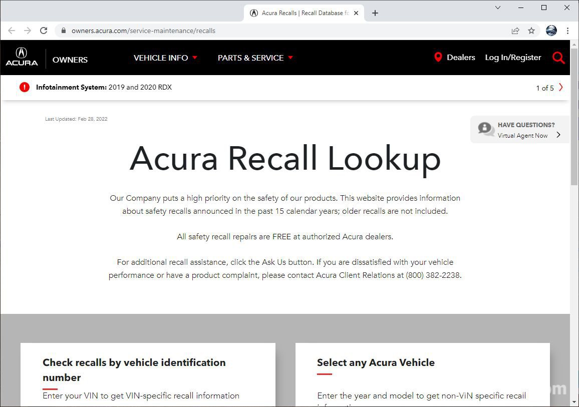 Acura 리콜데이터베이스 조회사이트, |베콤카 (bekomcar.com)